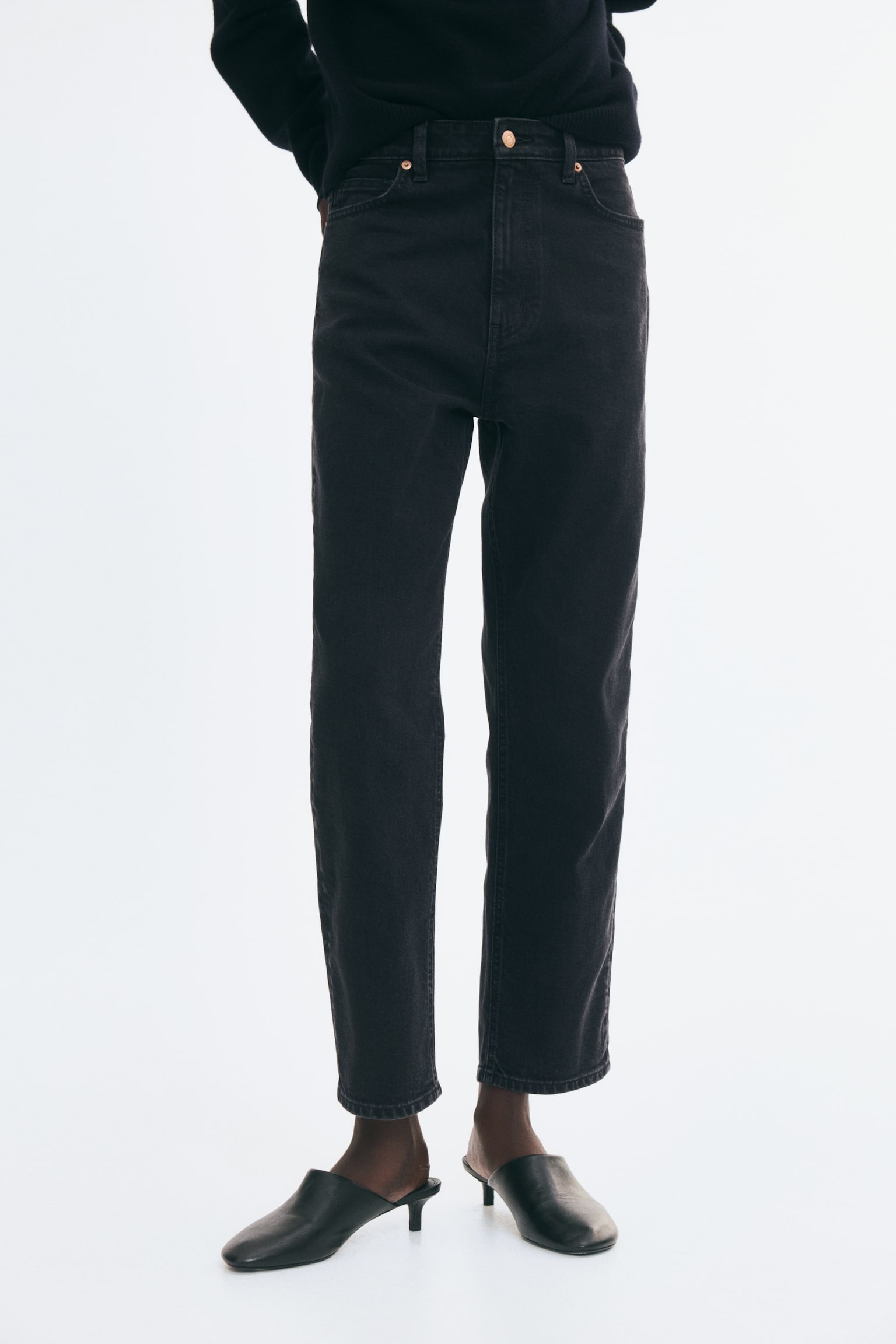 Женские джинсы H&M Mom Slim-Fit High-Waist Ankle, цвет: Чёрный — фото 4