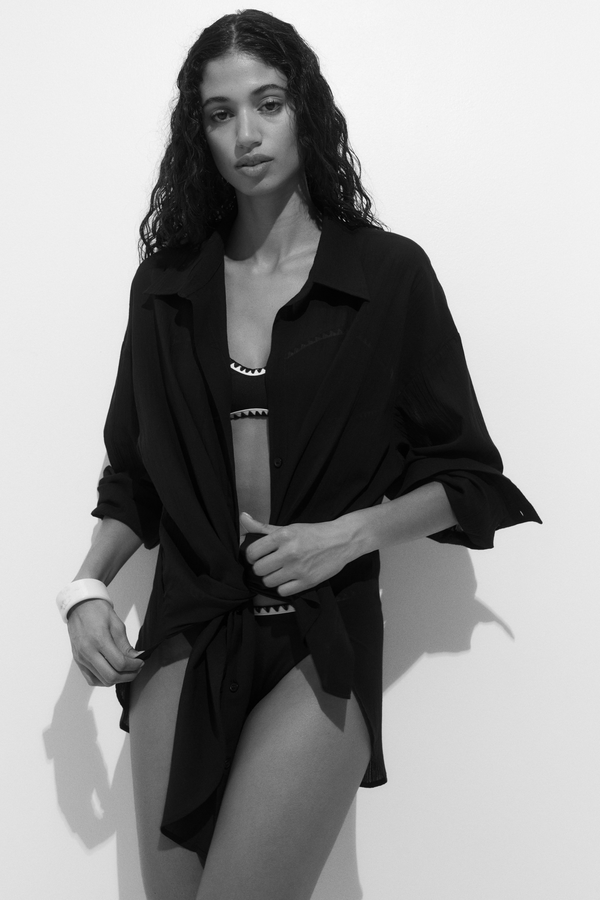 Long cotton shirt - Black/White