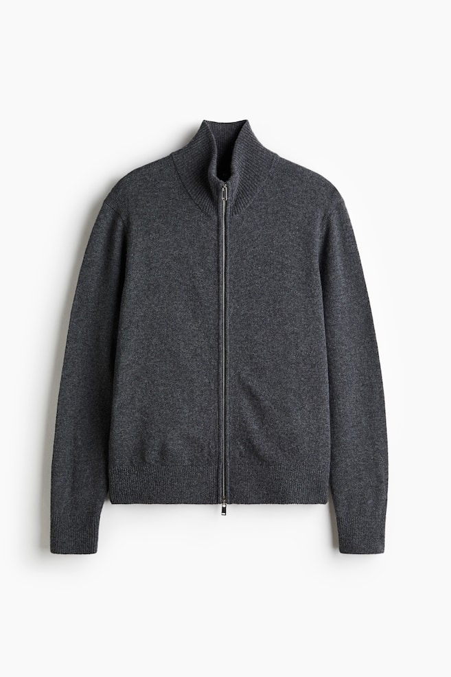Wollcardigan mit Reißverschluss in Regular Fit - Dunkelgrau/Braun/Cremefarben - 1