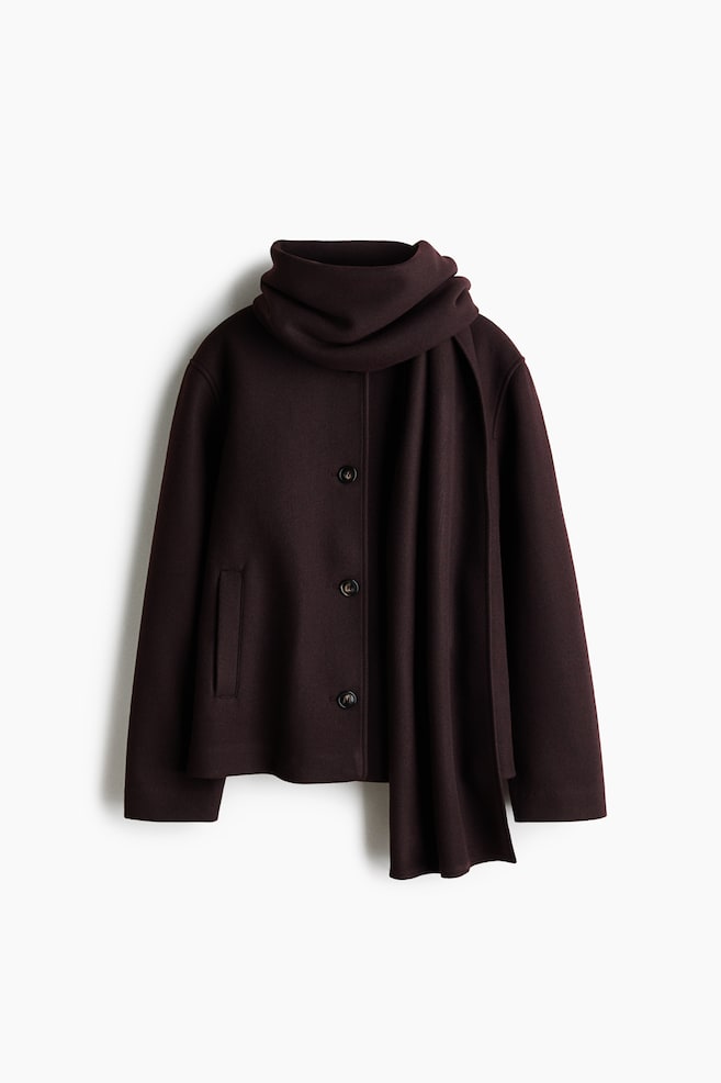 Scarf-detail jacket - Burgundy/Dark mole/Black - 1