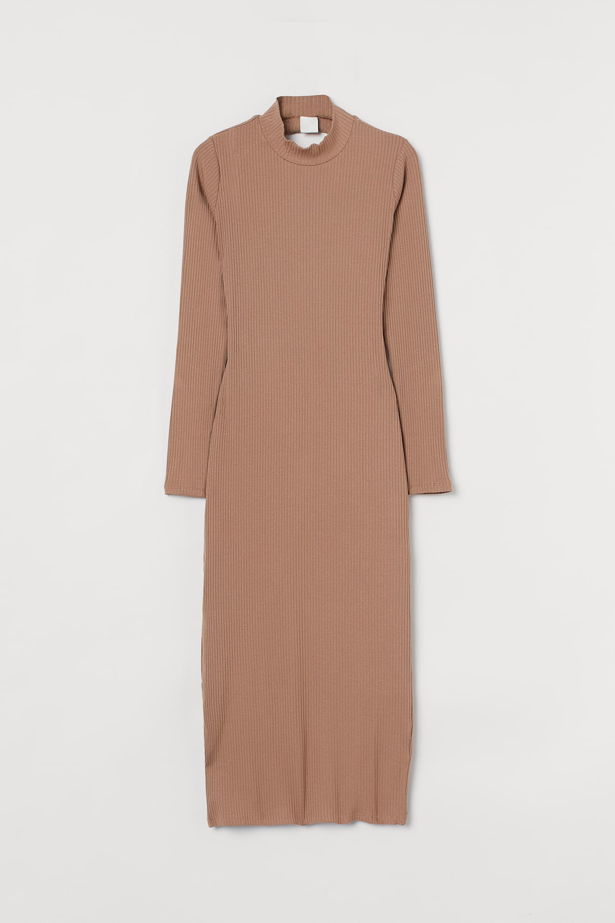 Ribbed jersey dress - Long sleeve - Midi - Dark beige - Ladies | H&M GB