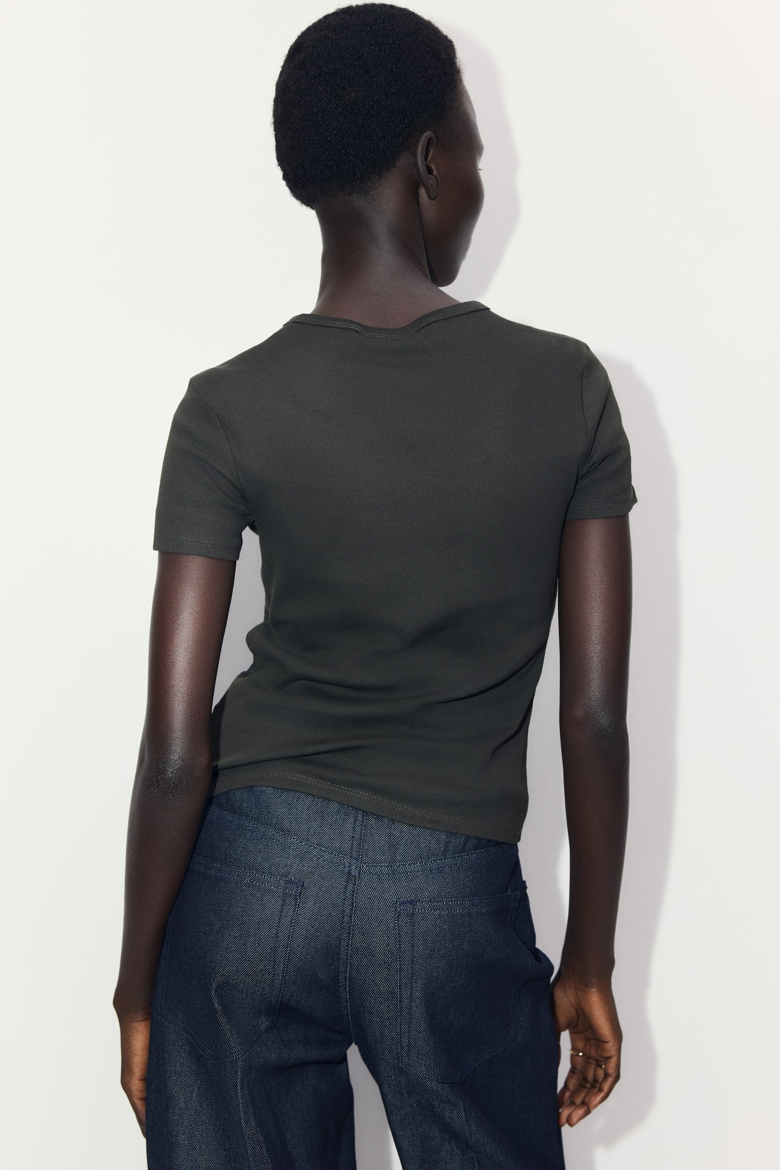 羅紋T恤 - 深卡其綠/深咖啡色/黑色/白色/淺米混色/淺米色 - 4