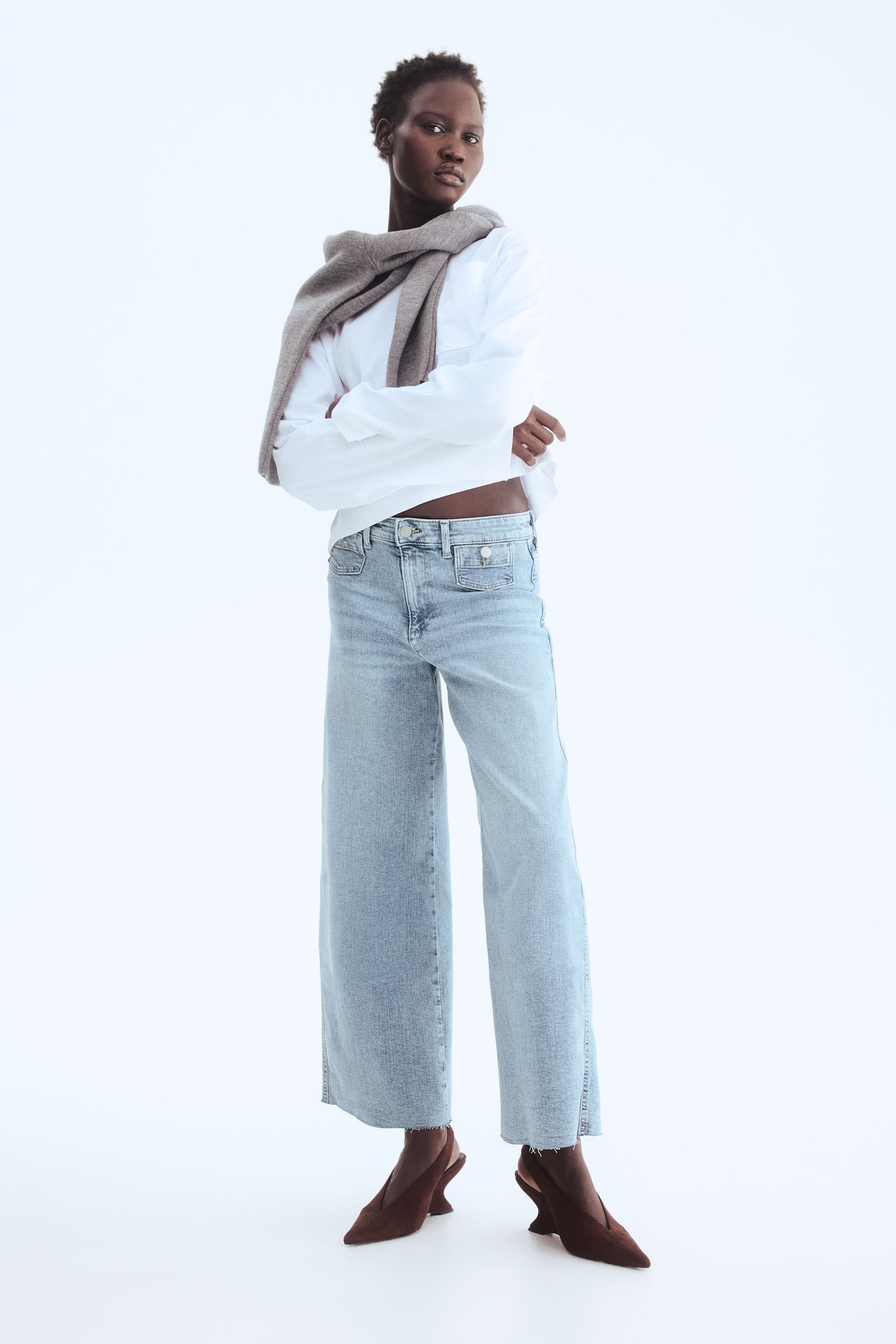Wide High Waist Ankle Jeans - Svetla teksas plava/Tamna teksas plava/Jarkocrvena/Bela/Mornarsko teksas plava/Teksas plava - 1