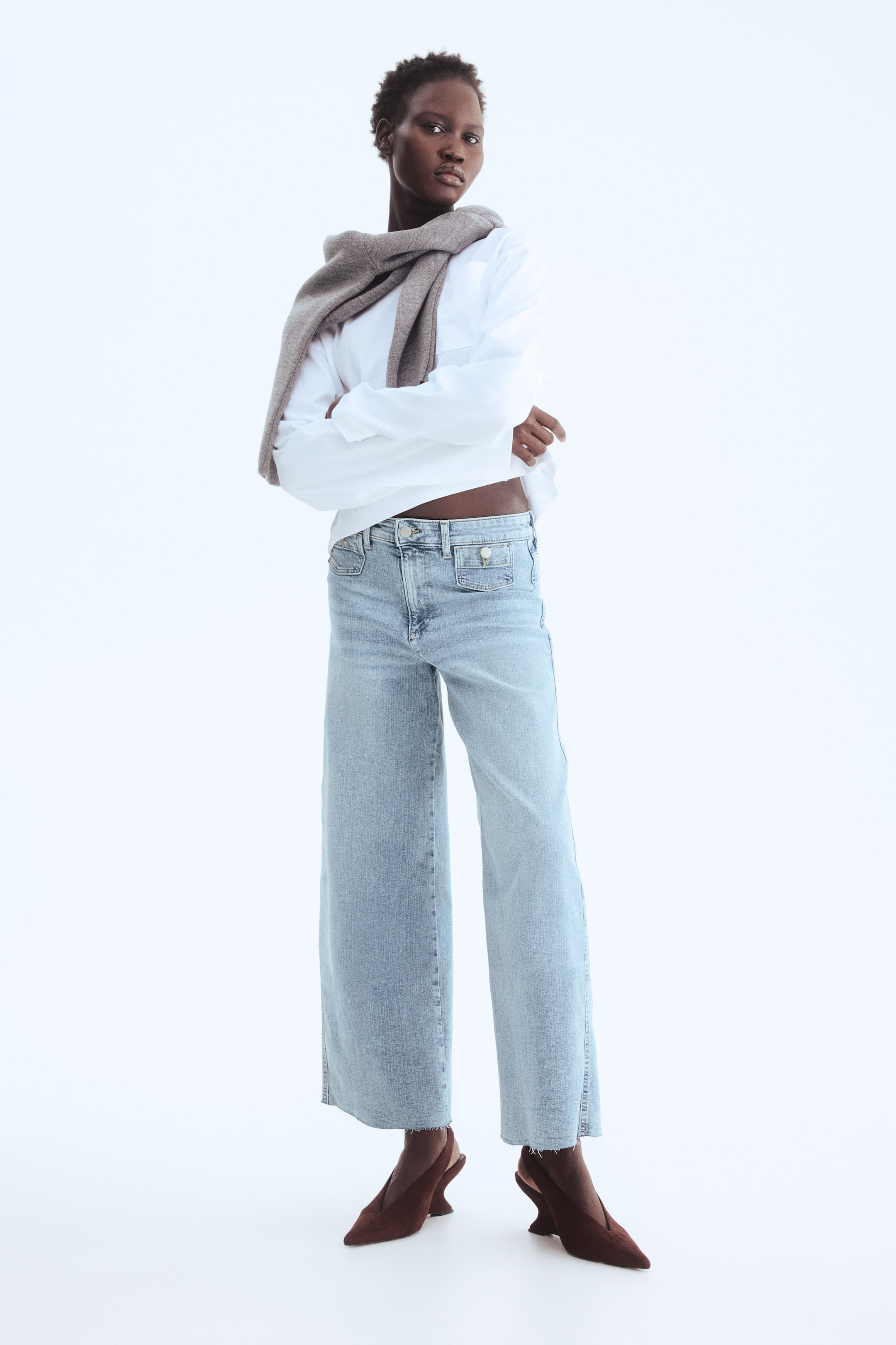Ingrandisci l'immagine: Wide High Waist Ankle Jeans - Blu denim chiaro - DONNA | H&M CH 1