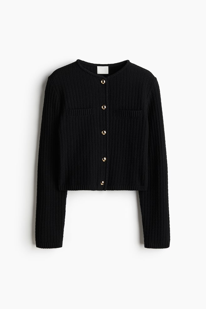 Moss-Knit Cardigan - Black/Cream - 1