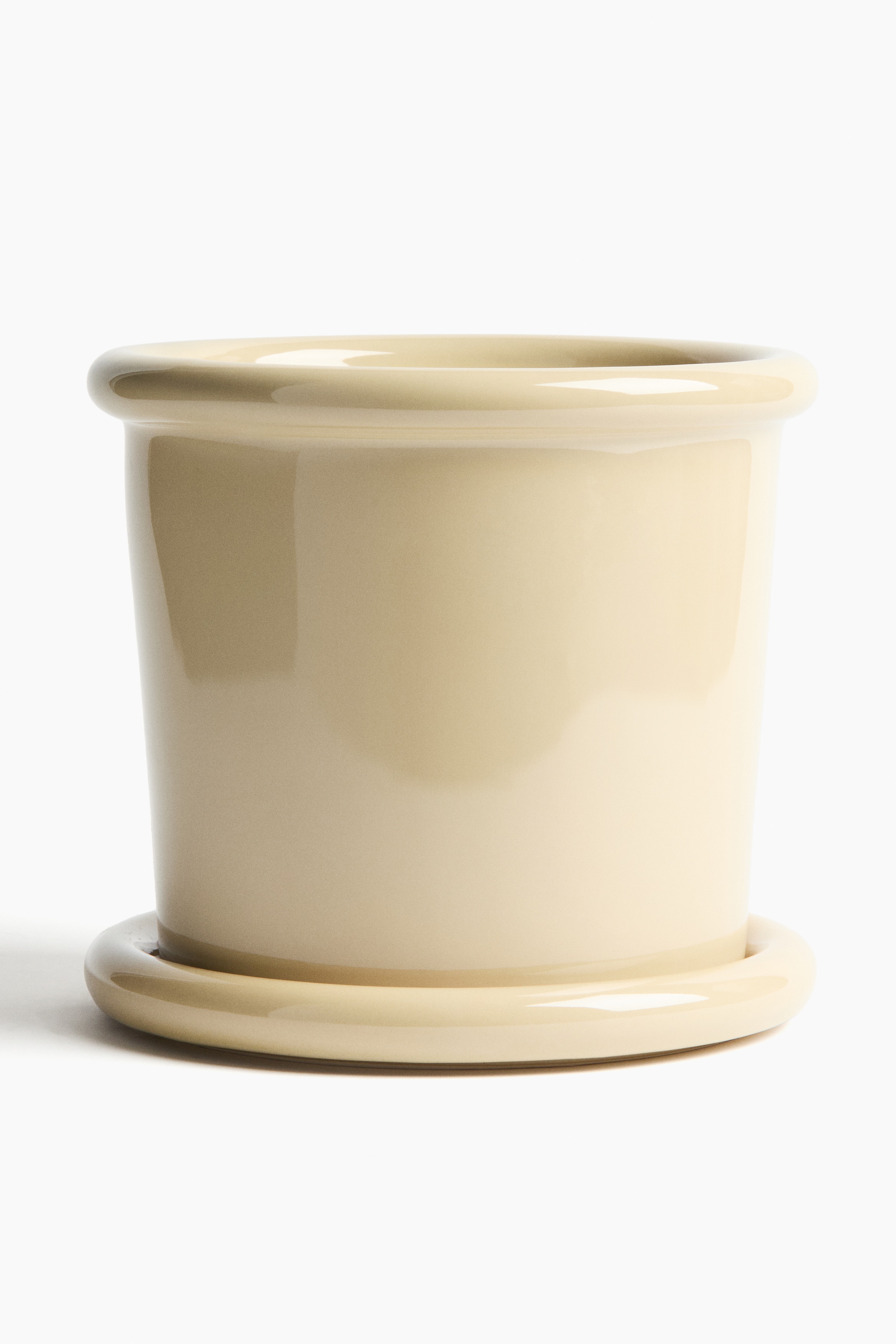 Stor potteskjuler i stengods med skål - Lys gul/Hvit/Lys grønn/Mørk brun