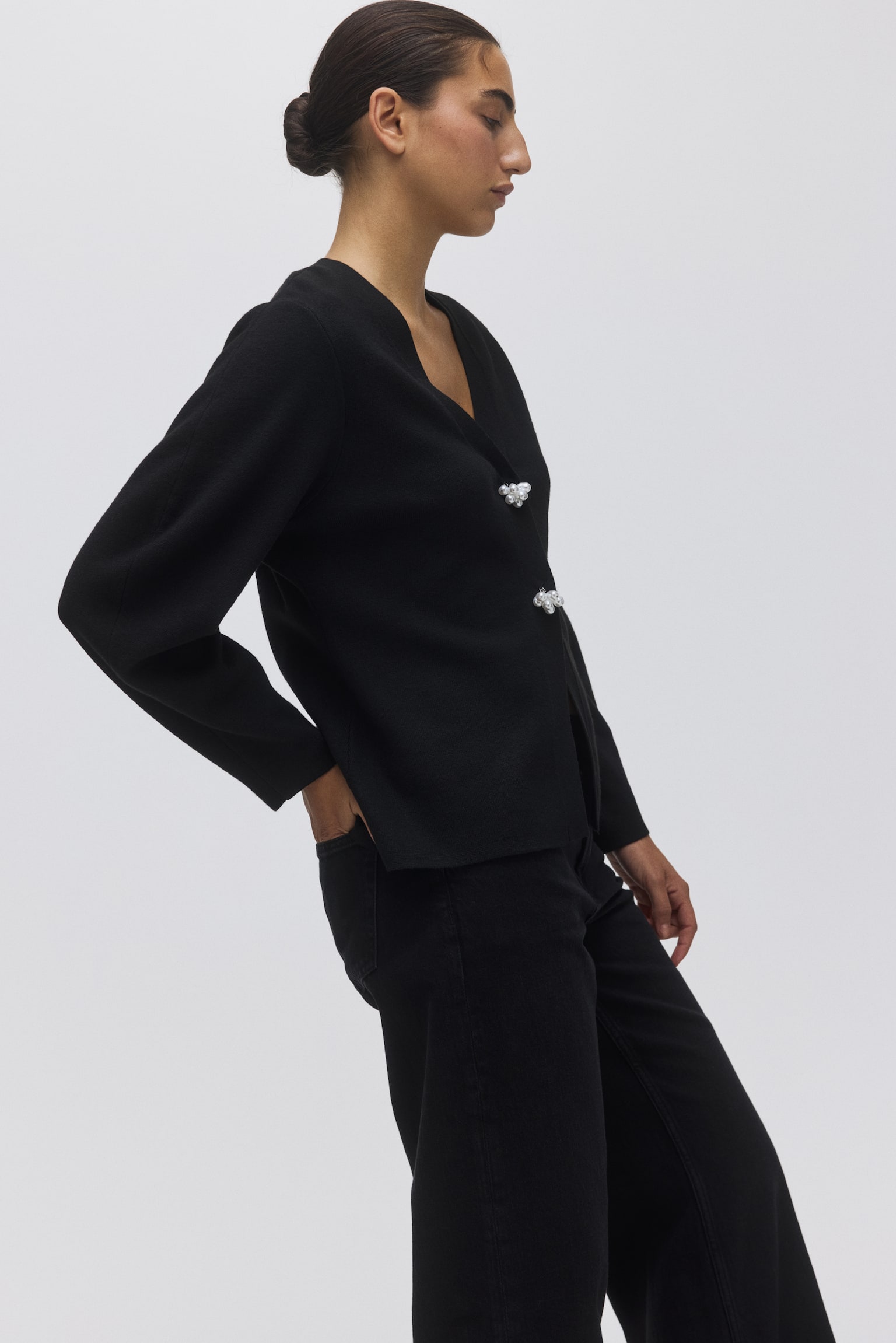 Knitted cardigan - Black/Dark grey marl/Brown - 4