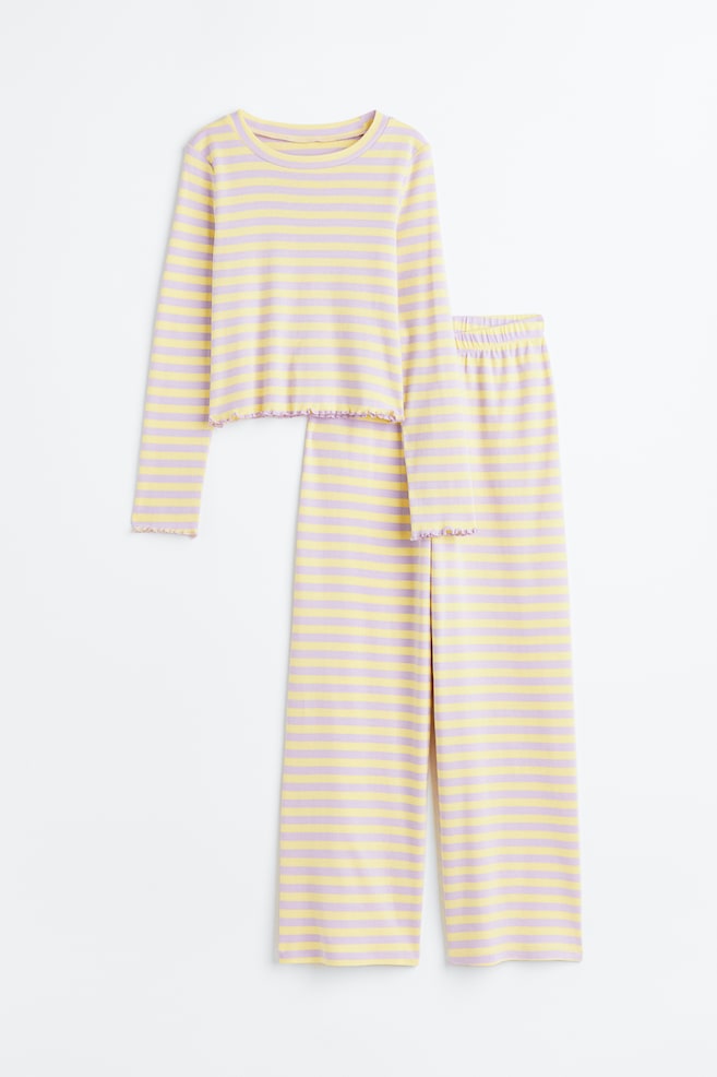 Printed cotton jersey pyjamas - Light yellow/Striped/Light pink/Floral - 1