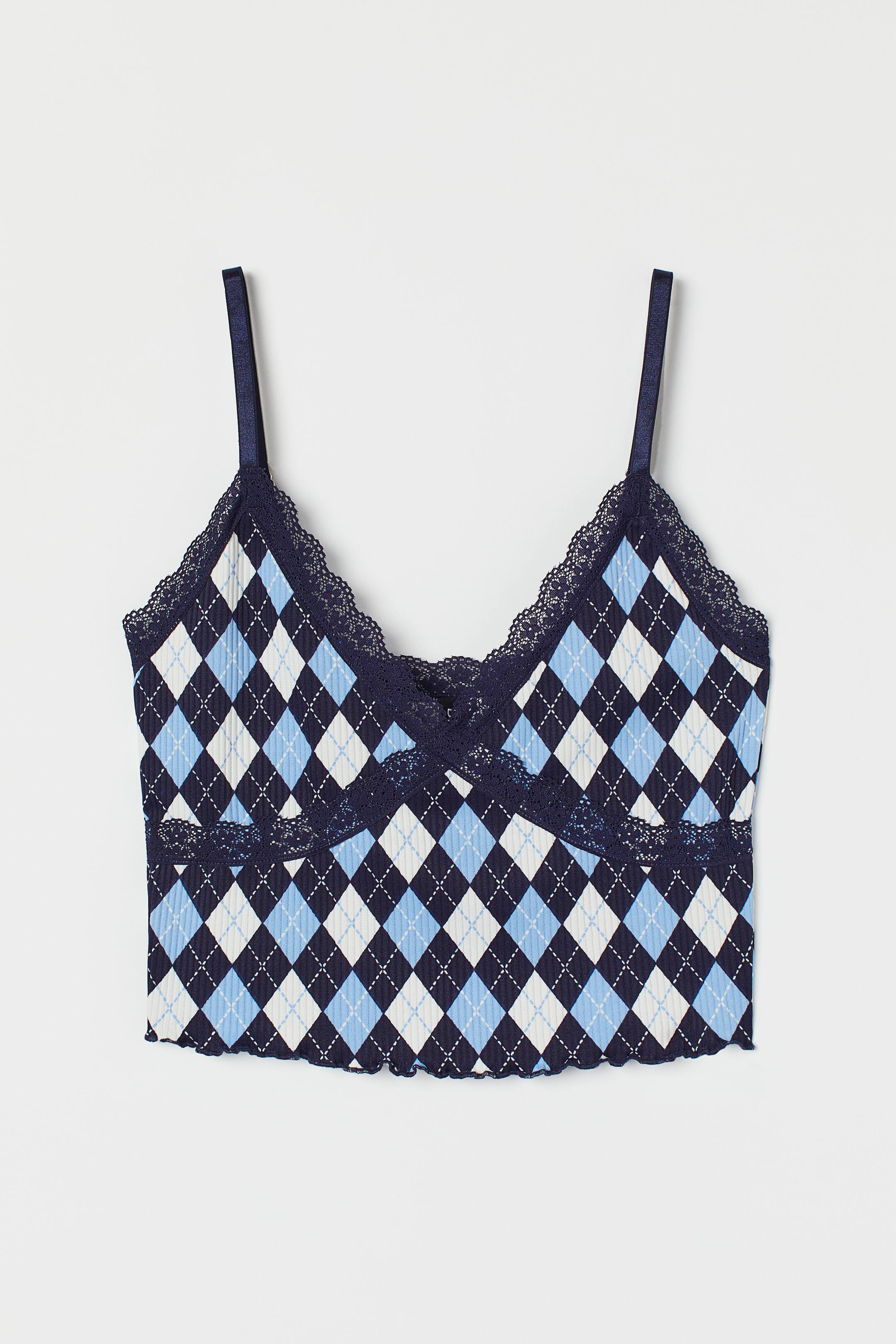 View larger image: Ribbed top - Light blue/Checked - Ladies | H&M IN 1
