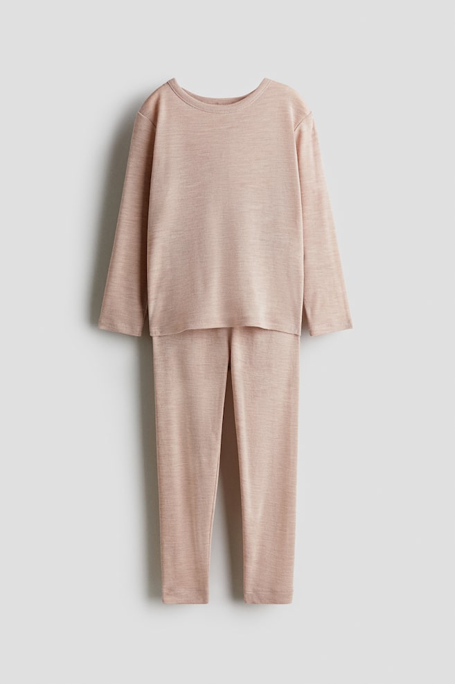 Ensemble baselayer 2 pièces en jersey de laine - Rose/Bleu marine/Beige foncé - 1