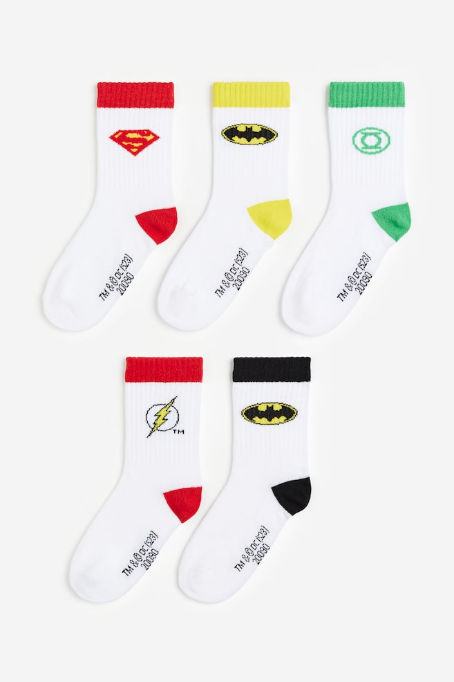 5er-Pack Gerippte Socken - Weiß/Justice League - 1