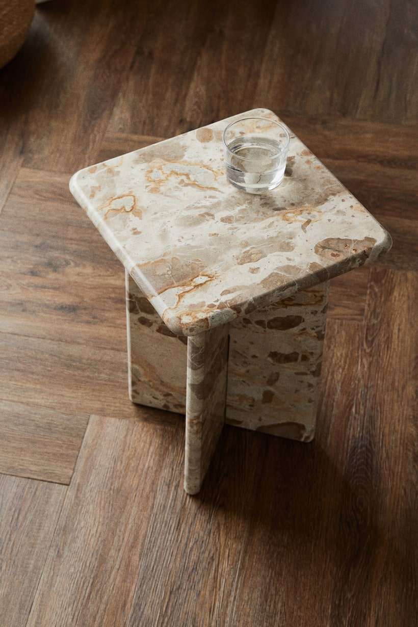 Table D'appoint Réglable GUOHNHE - Style Industriel, Plateau Dalle De Roche, Pour Canapé, Salon, Chambre, Blanc