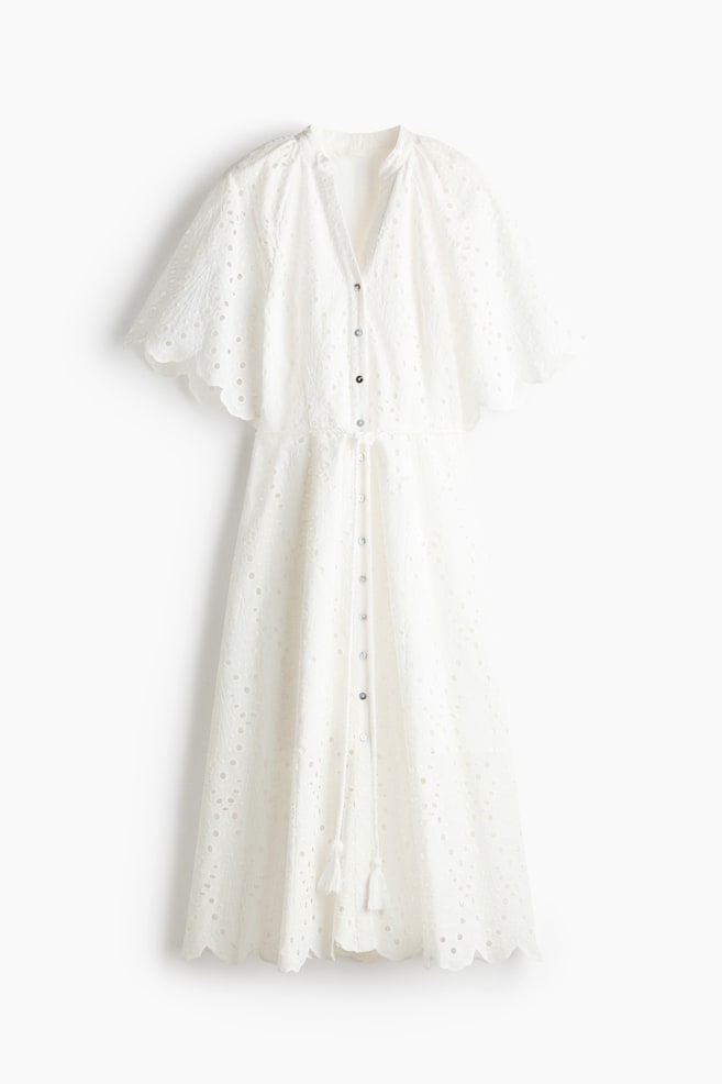 Vestido camisero con bordado inglés - Blanco - 1