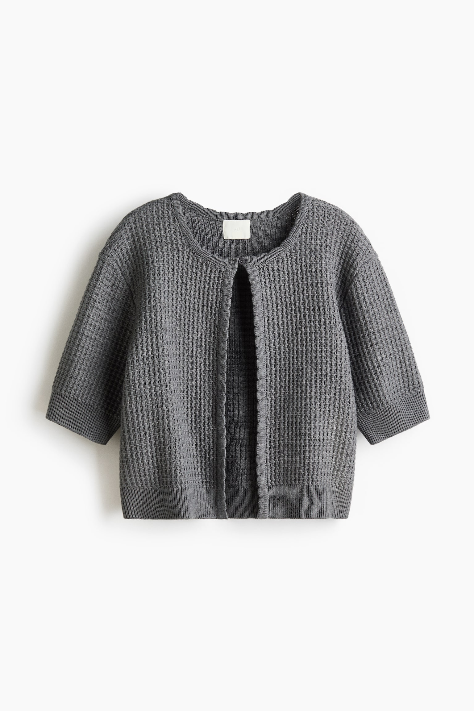 Waffle-knit cardigan - Grey/Cream - 1