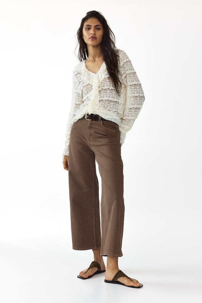 Wide High Waist Ankle Jeans - Beige - 2