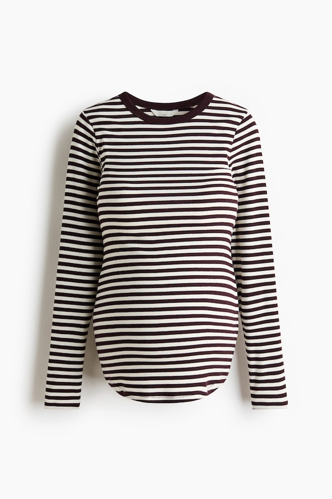 MAMA Ribbestrikket trikottopp - Vinrød/Stripet/Cream/Stripet/Cream/Stripet - 1