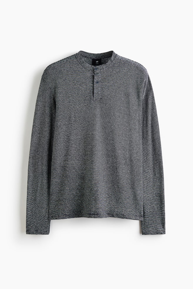Relaxed Fit Linen-blend Henley top - Dark brown/Earl's Oyster Bar/Cream/Striped - 1