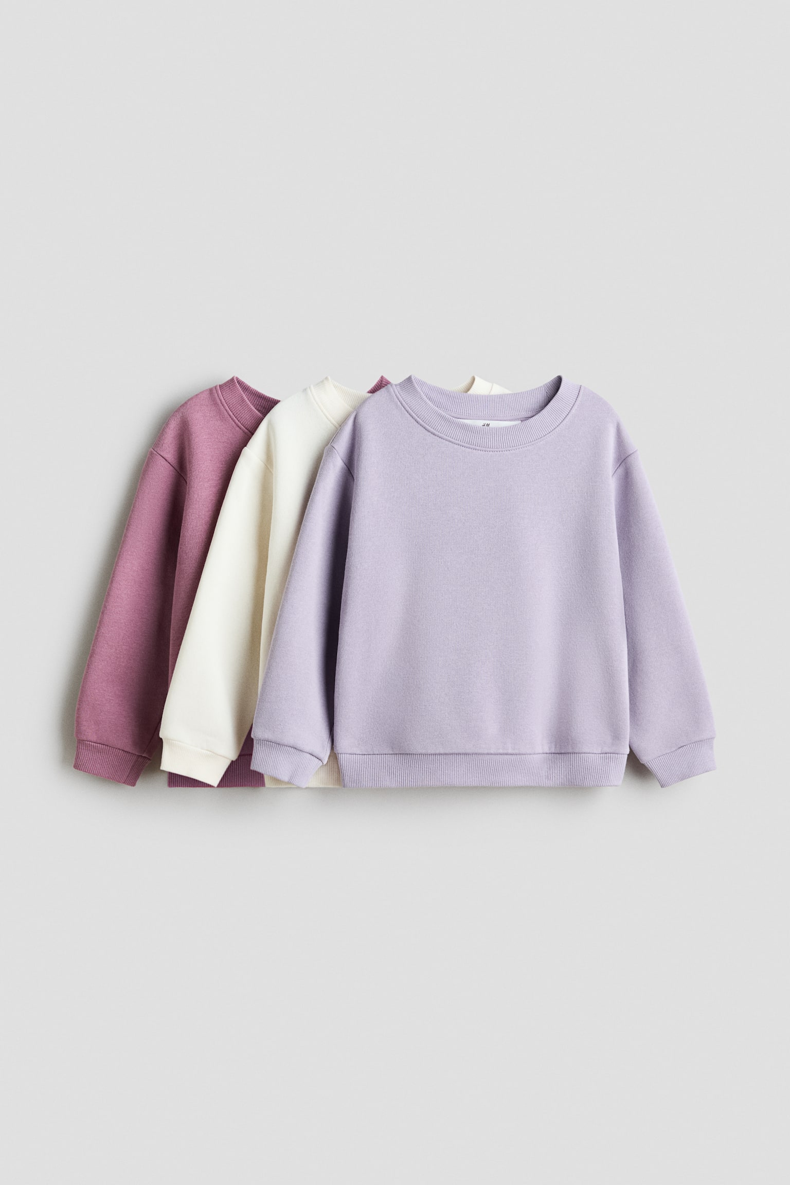 3er-Pack Sweatshirts mit angerauter Innenseite - Helllila/Altrosé/Dunkelgrau/Herzen/Rosa/Gepunktet/Mintgrün/Helllila/Rosa/Rosa/Leopardenmuster