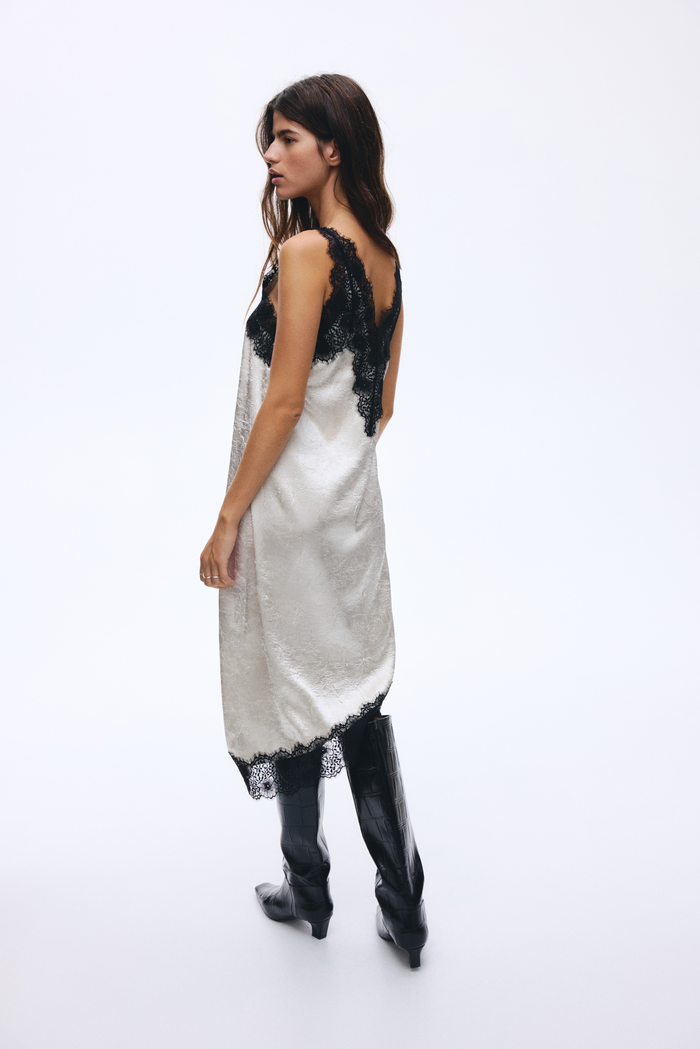 Loose-fit lace-detail dress - White/Black