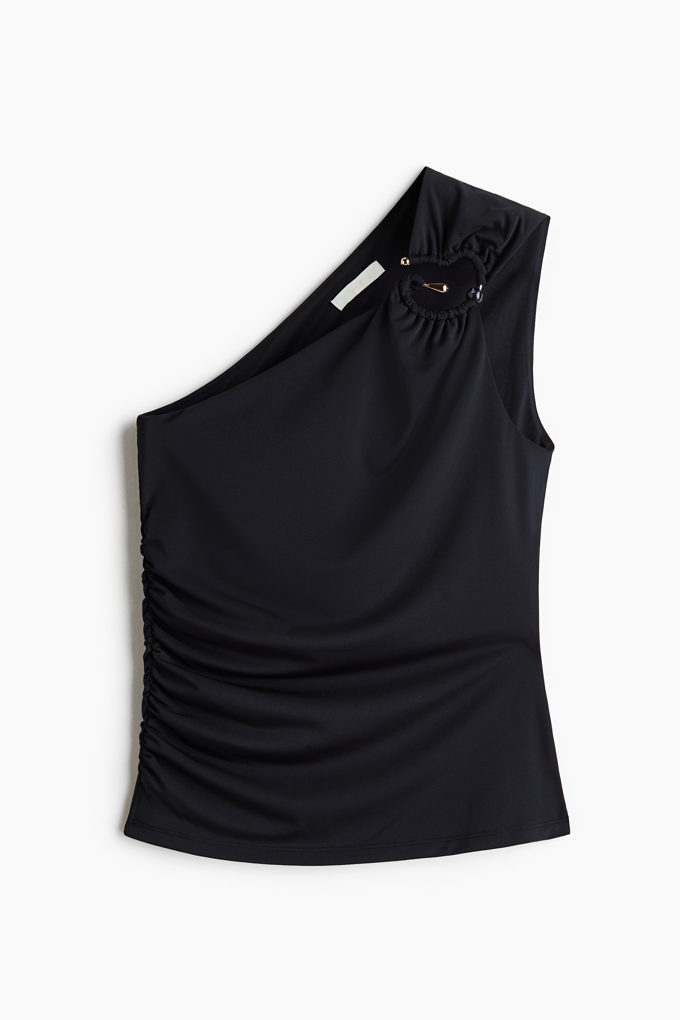 Top drapeado de un hombro - Negro