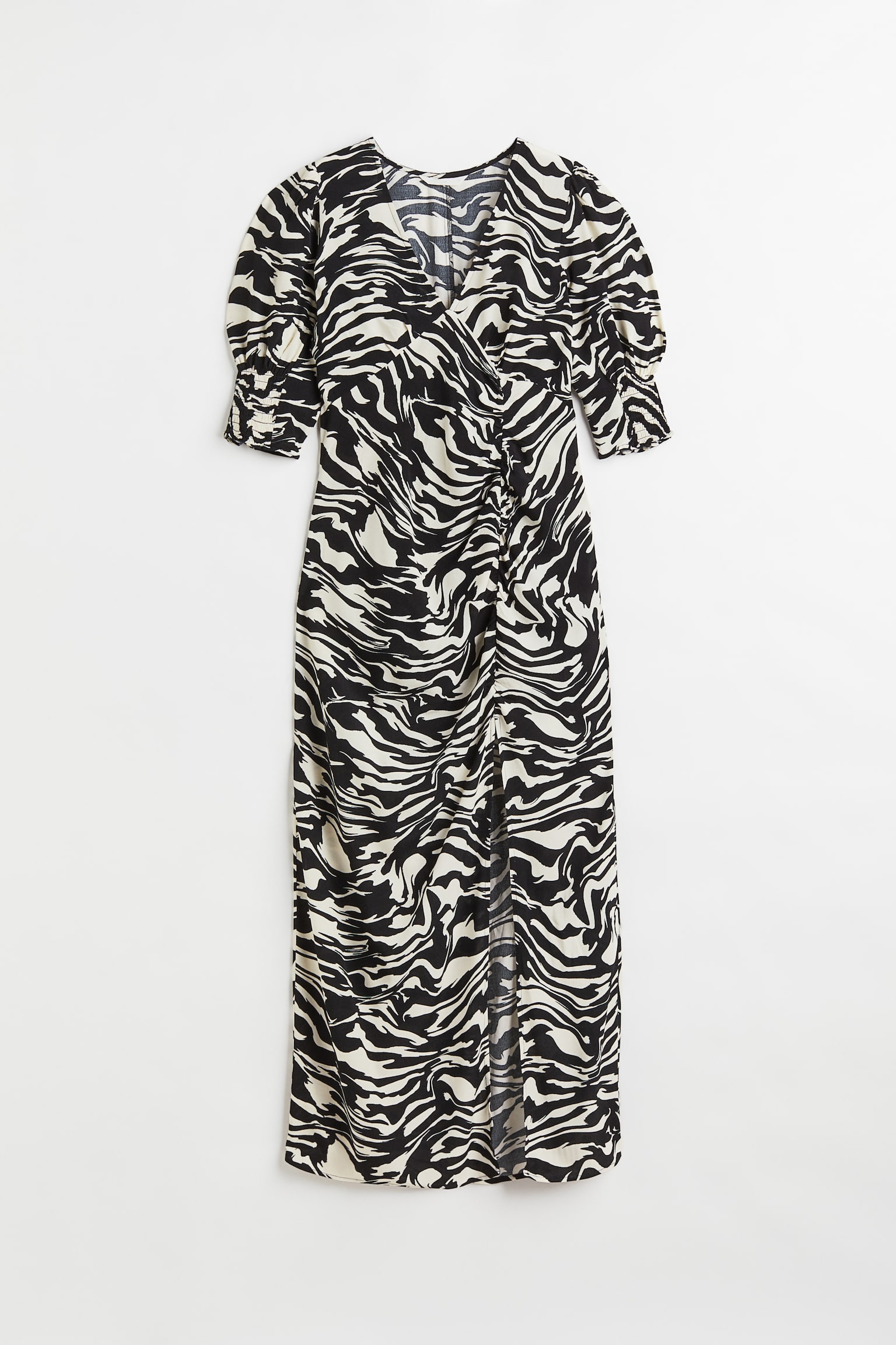 Puff Sleeve Crêpe Dress - Black/Zebra print/Black/Spot/Black - 1