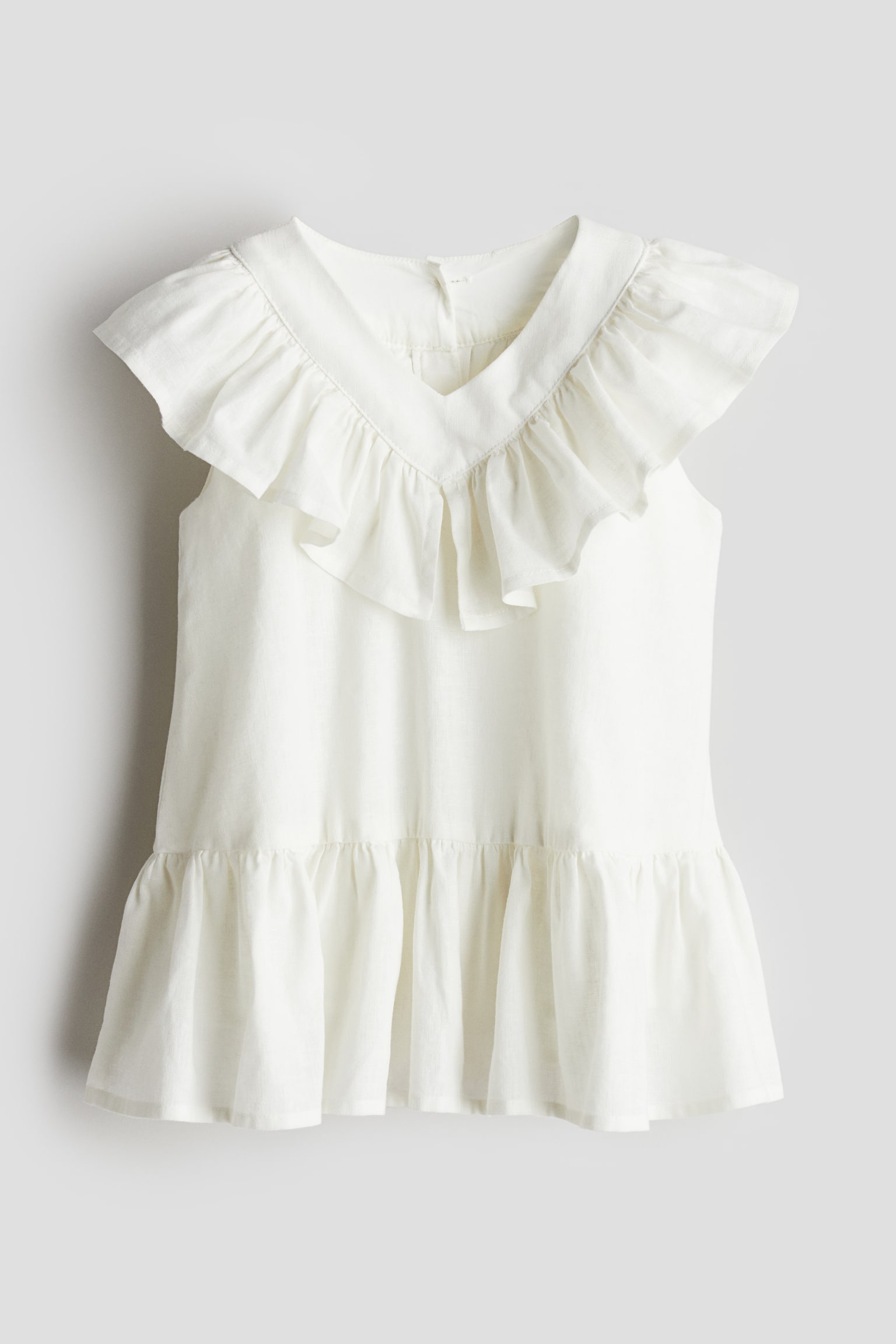 Flounce Trim Linen Blend Dress - White - 1