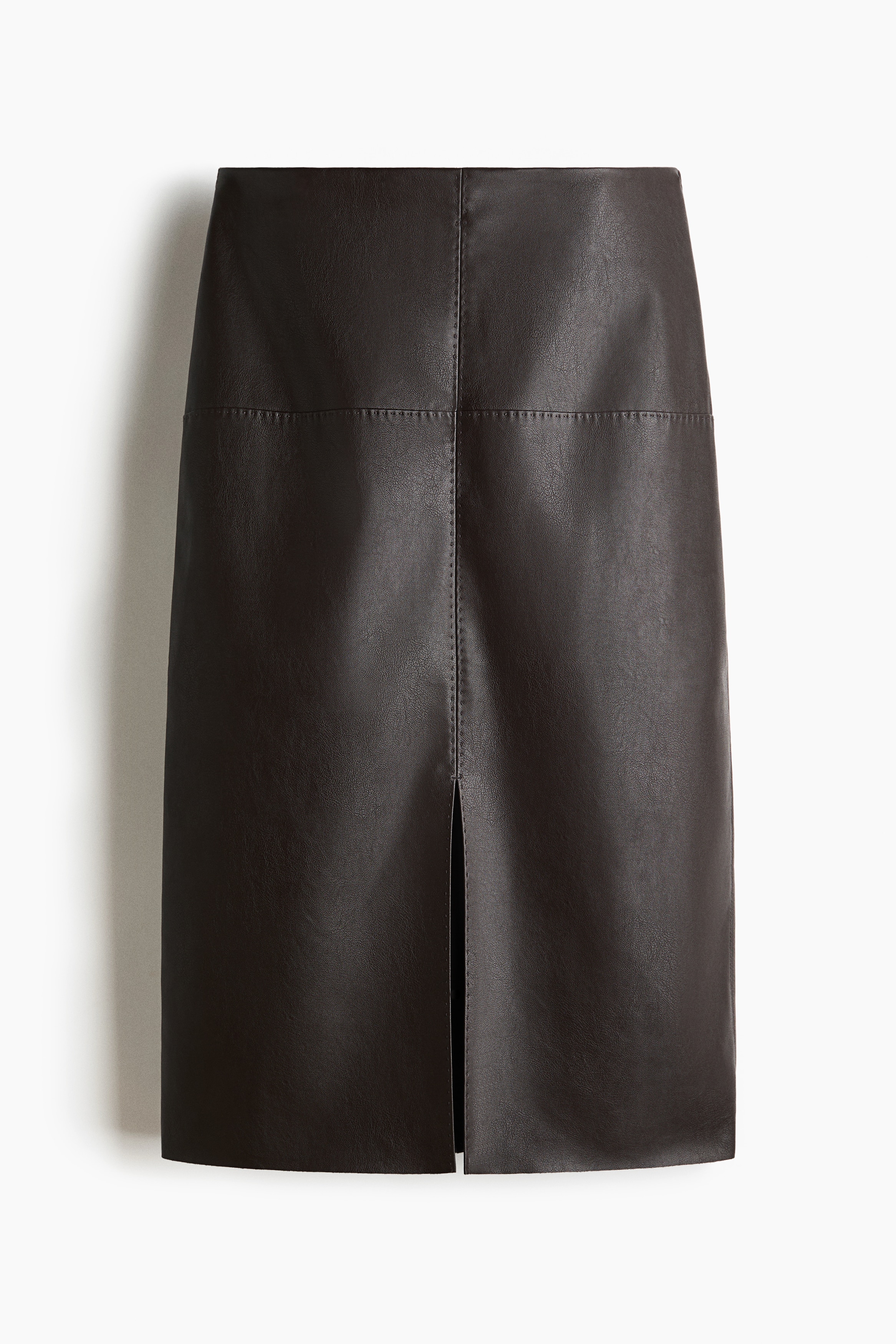 Coated Fabric Pencil Skirt - Dark brown