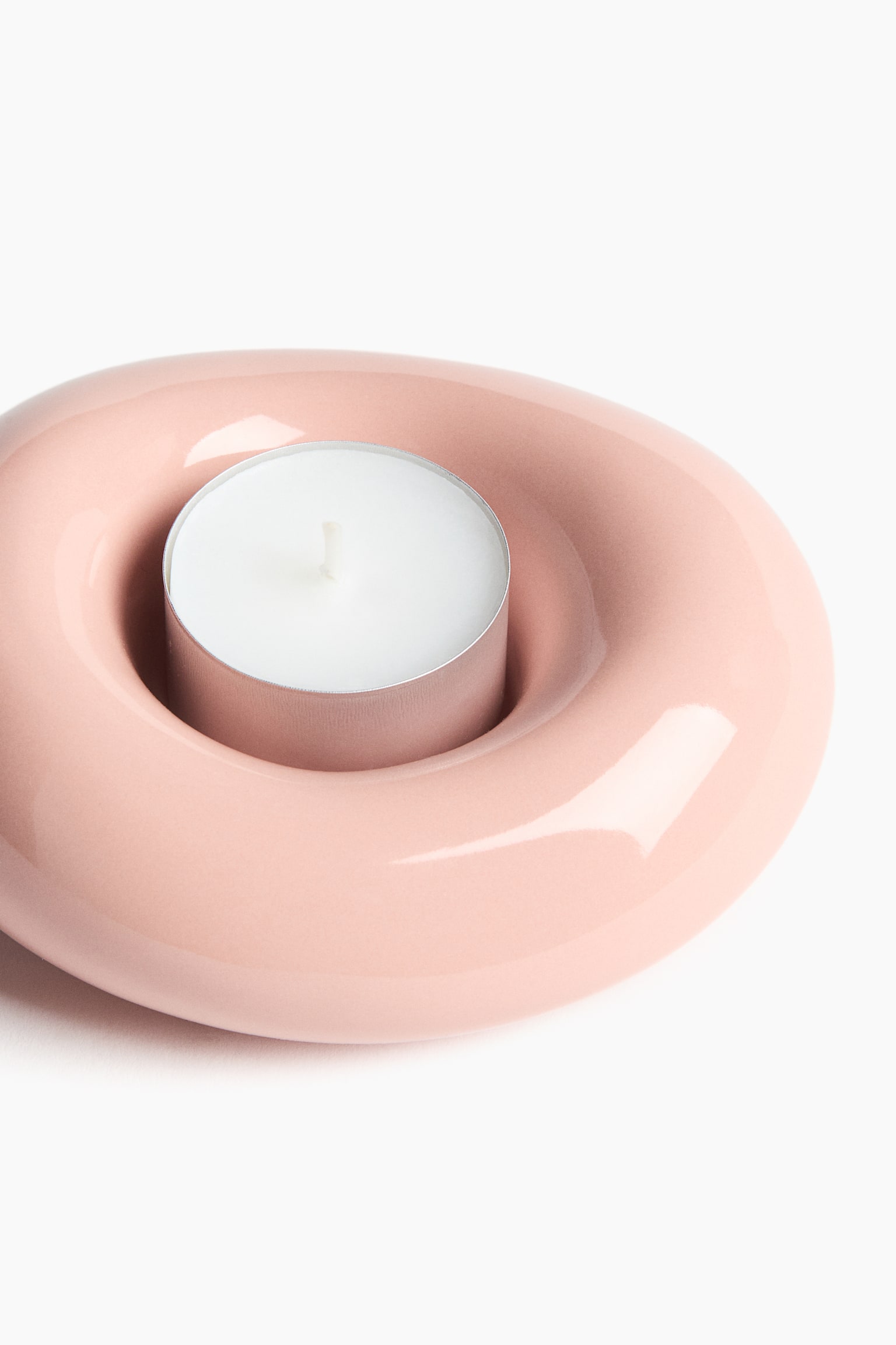 Stoneware tealight holder - Pink/Dark brown - 2