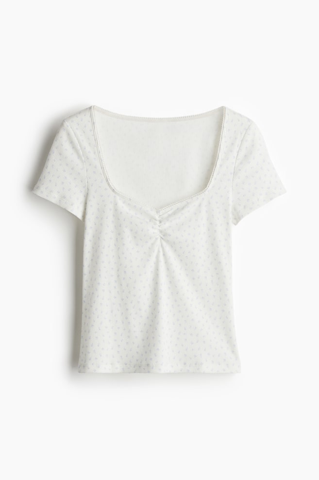 T-shirt con bordi a picot - Crema/fiori - 1