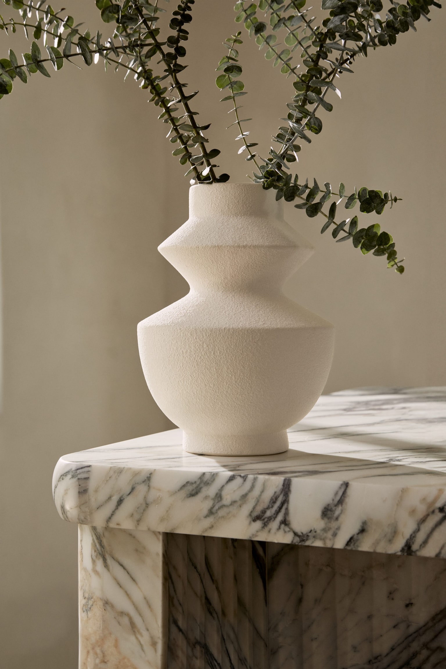 Tall angular stoneware vase - White - 2