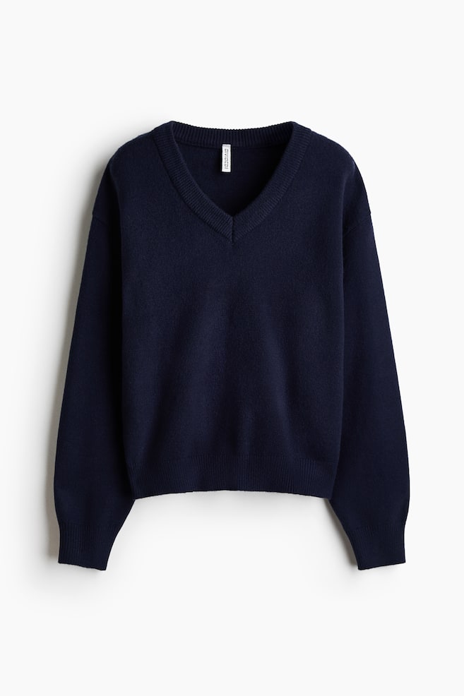 Sweter z dekoltem w serek - Granatowy/Jasnofioletowy - 1