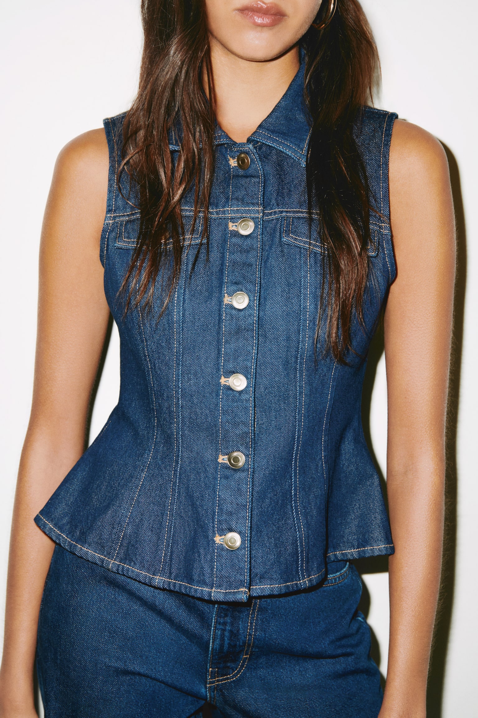 Peplum denim waistcoat - Dark denim blue - 3