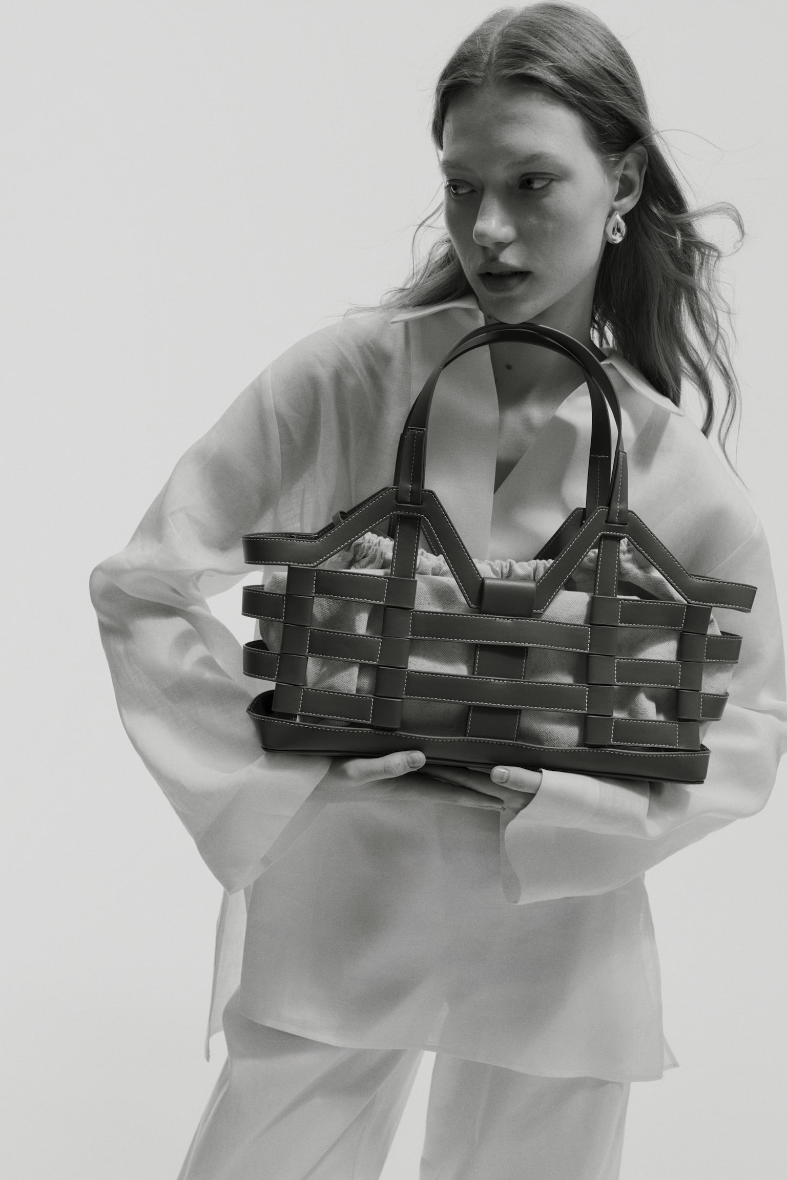 Large drawstring-detail tote bag - Brown/Light beige/Black/Light beige - 6