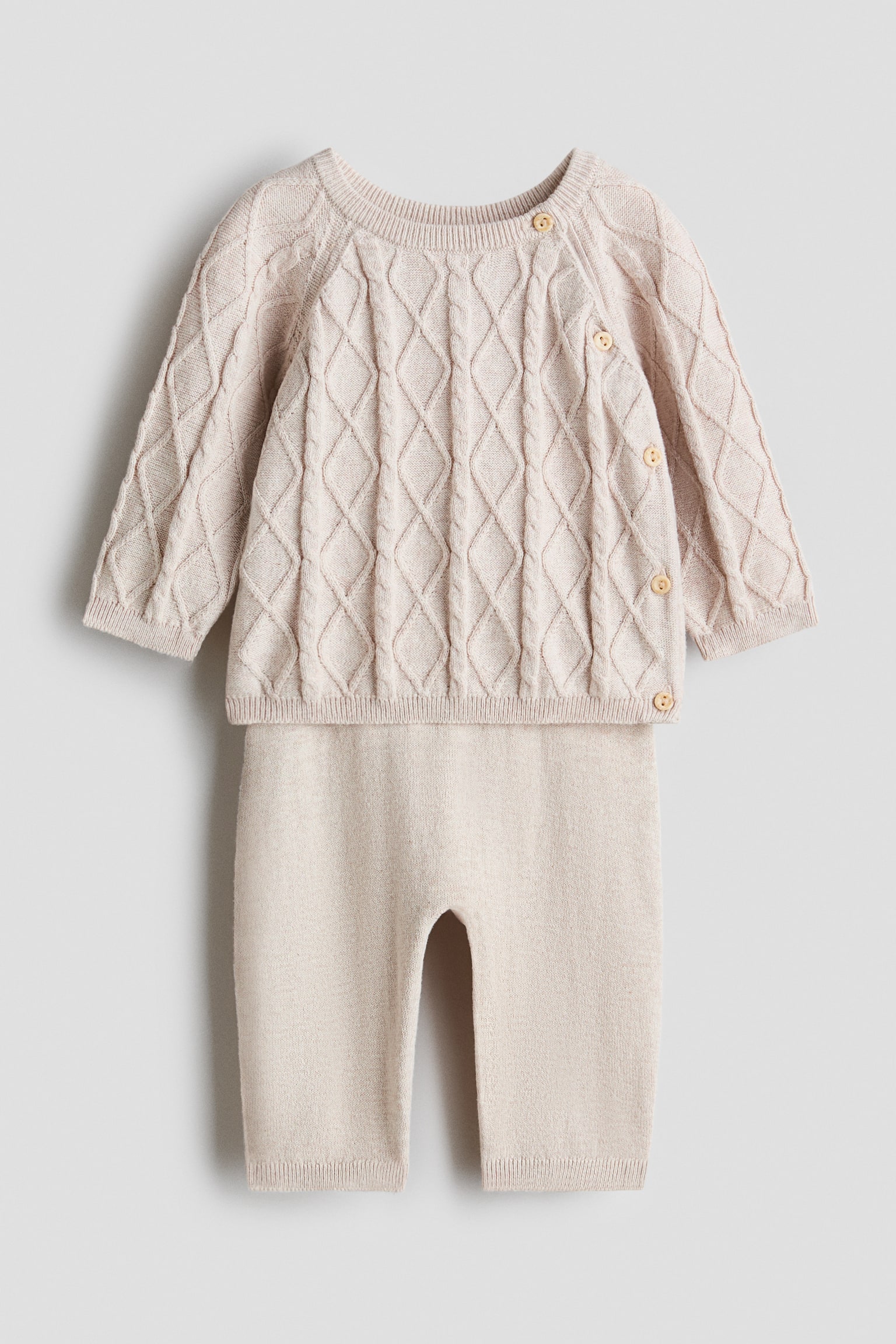 2-Piece Cotton-Knit Set - Light beige/White/teddy bear/Light beige
