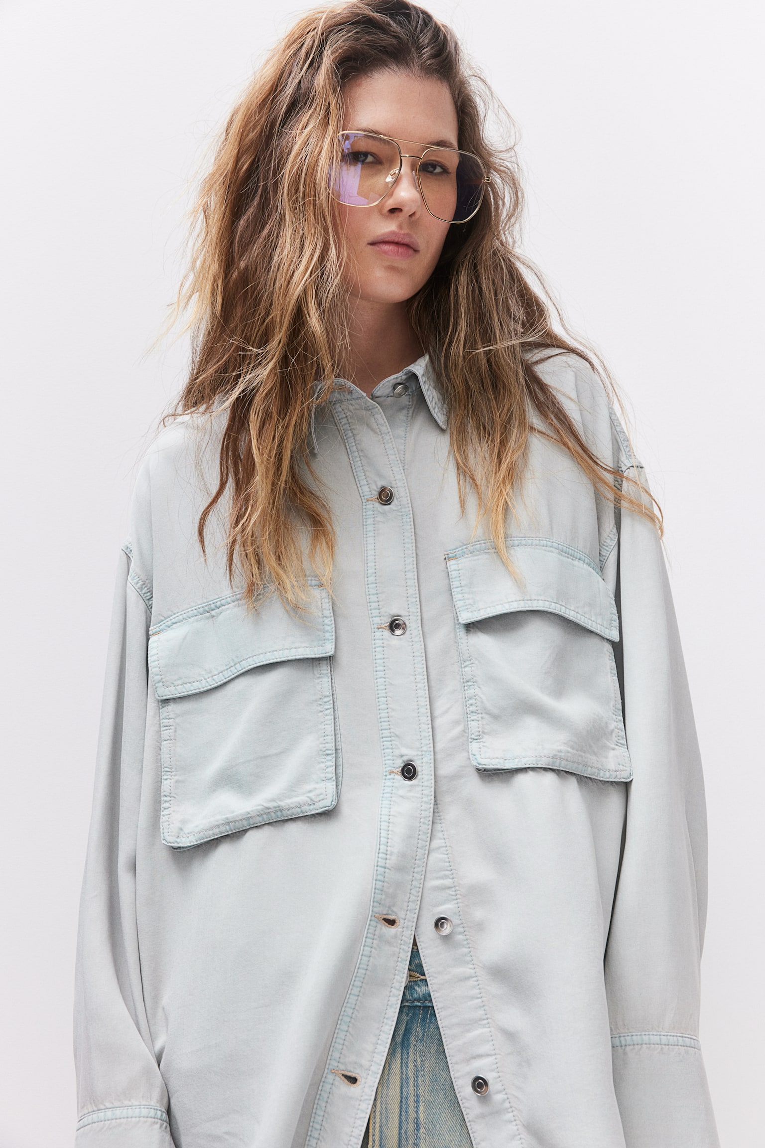 Oversized denim shirt - Pale denim blue/Grey - 1