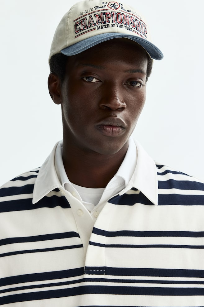 Loose-Fit Cotton Rugby Shirt - White/striped/Burgundy/striped - 3