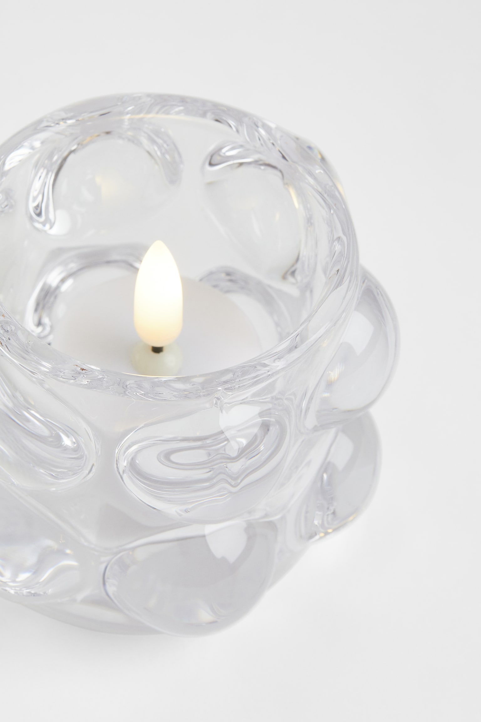 Bubbled glass tealight holder - Clear glass/Beige - 2