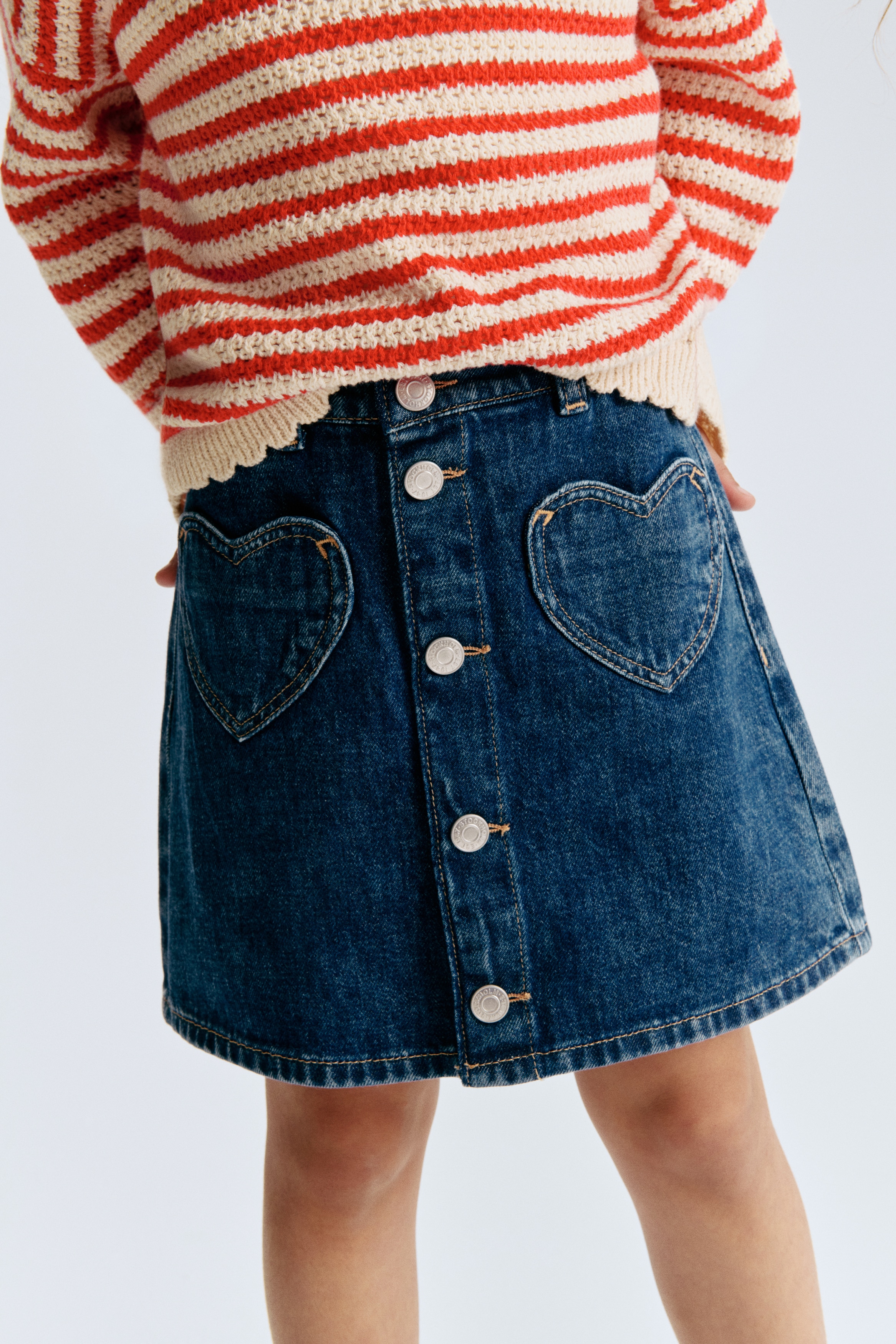 Denim blue/hearts A-Line Denim Skirt for kids | H&M US