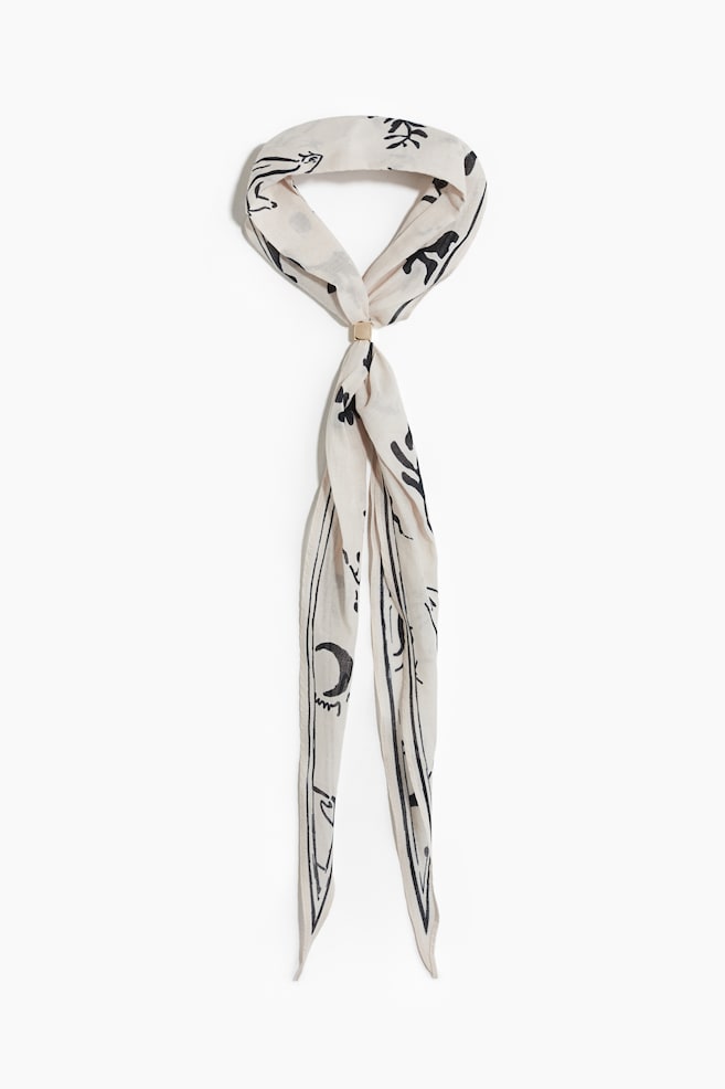 Bead-Detail Neck Scarf - Cream/patterned/Dark brown/paisley-patterned/White/zebra print - 1