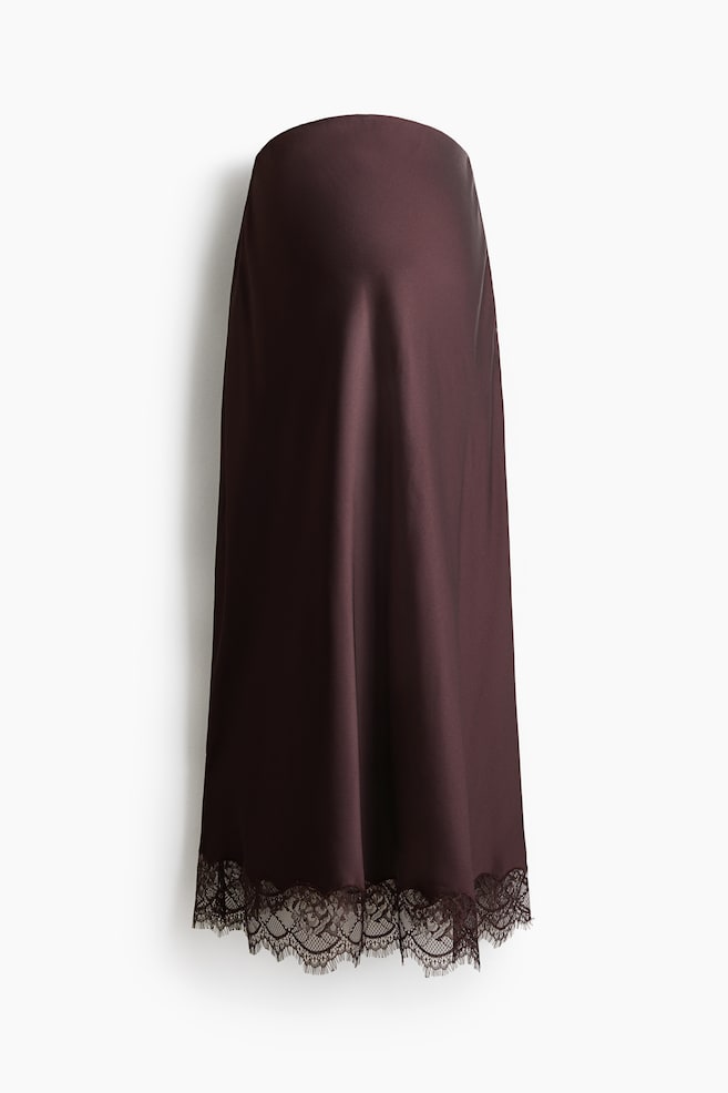 MAMA Lace-Trimmed Satin Skirt - Dark brown/Black - 1