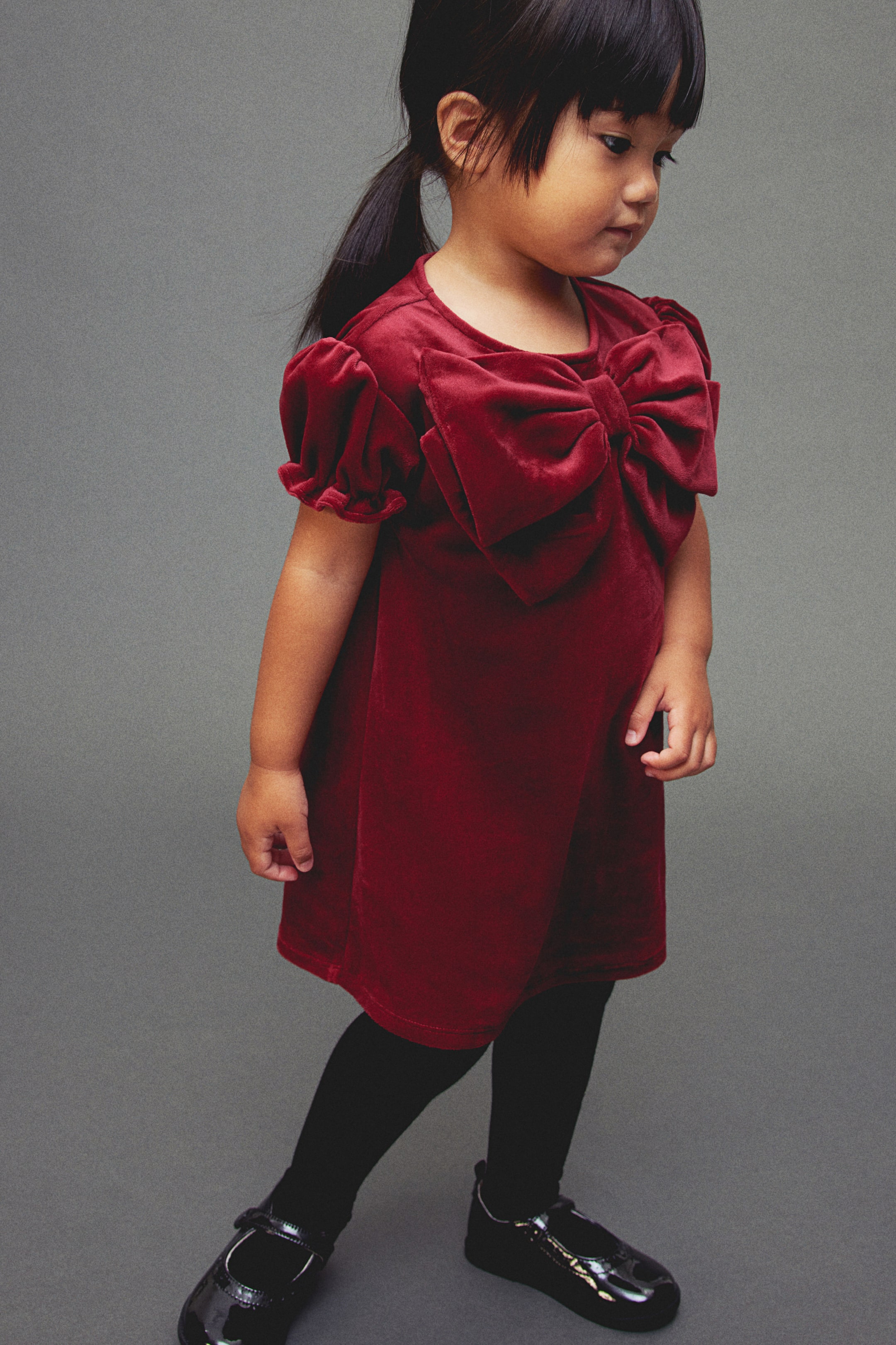 Bow-detail velour dress - Dark red - Kids | H&M GB 5