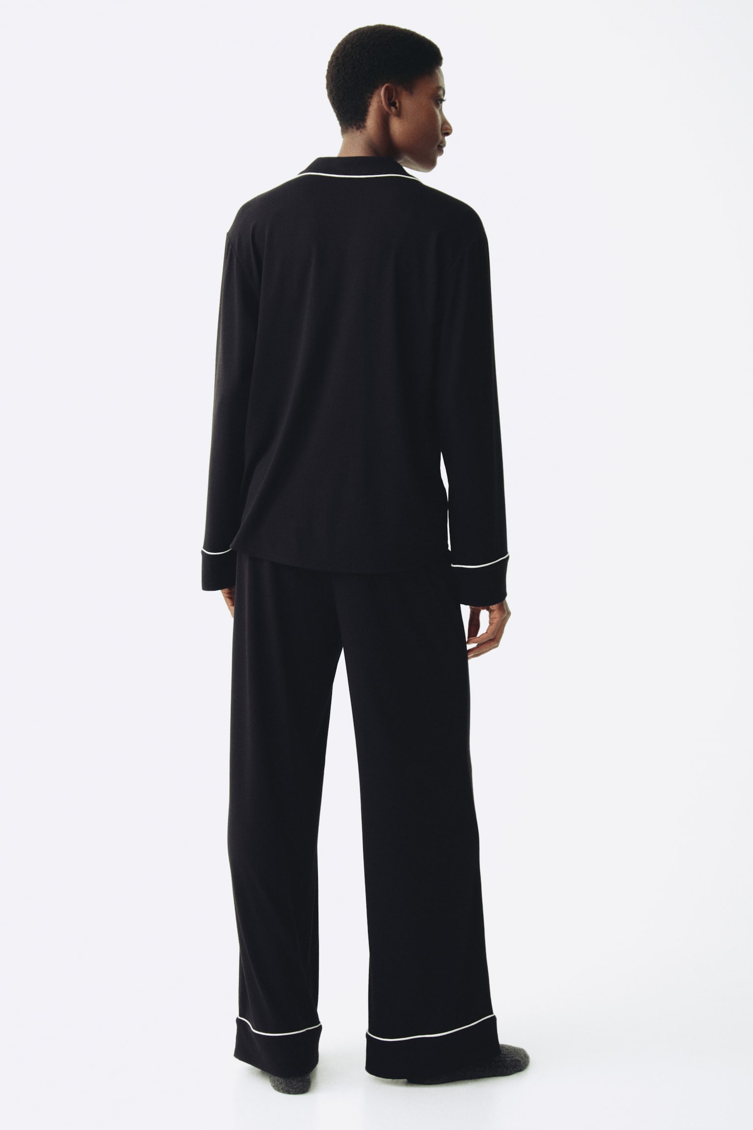 MAMA Piping-detail pyjamas - Black/Light pink - 6