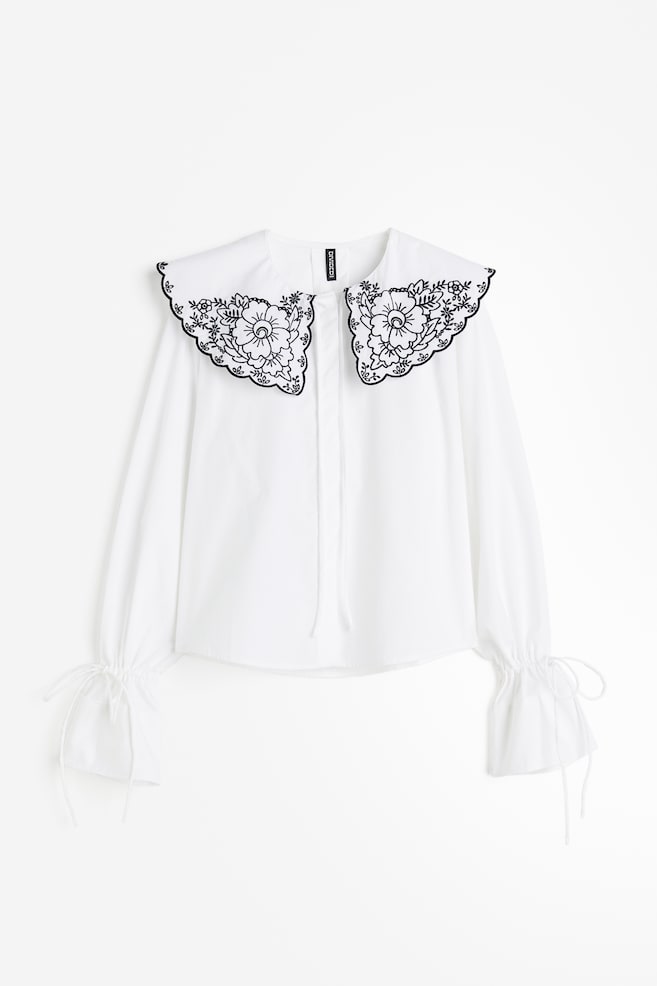 Broderie anglaise-detail poplin blouse - White/Floral - 2