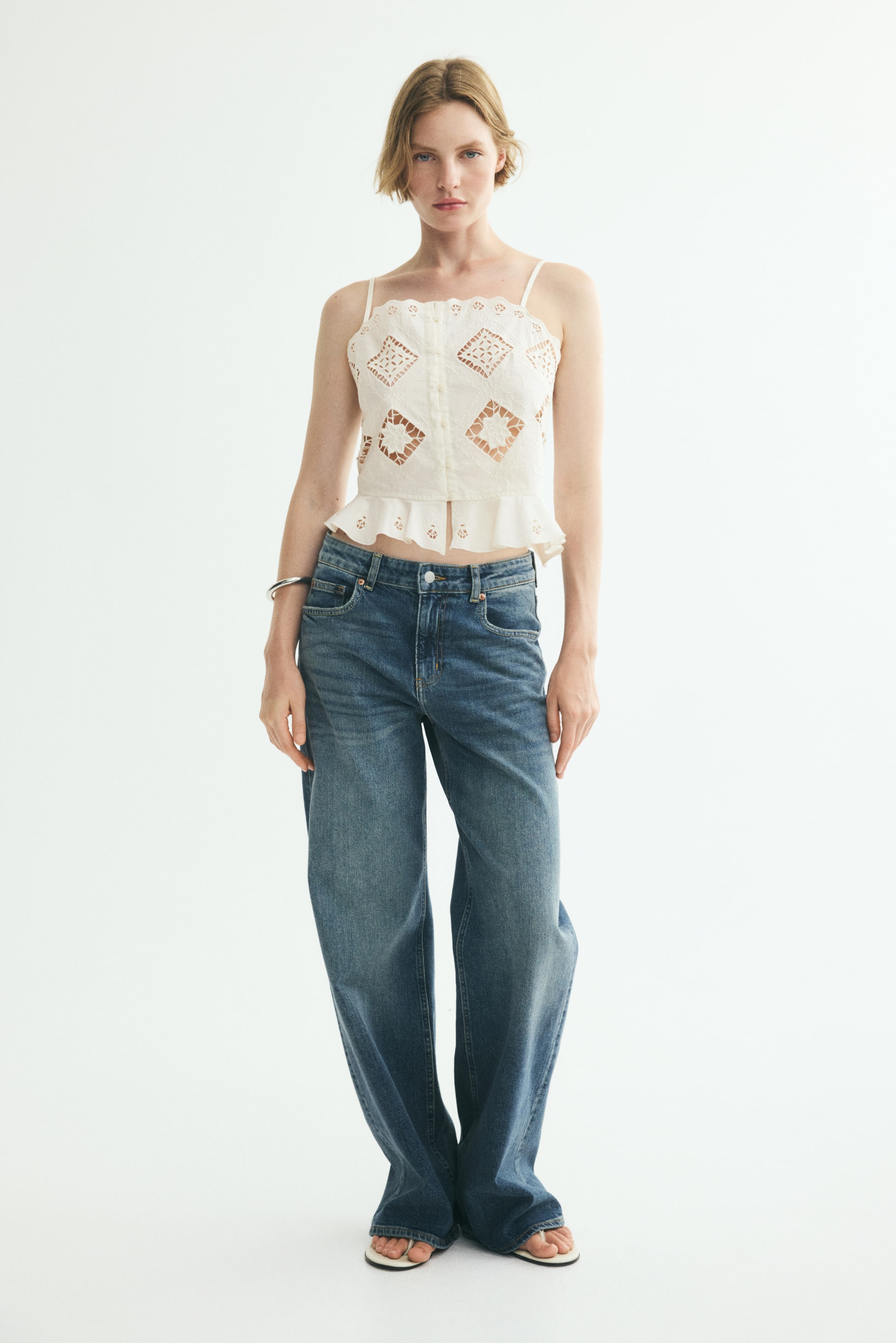 Cropped Top with Eyelet Embroidery