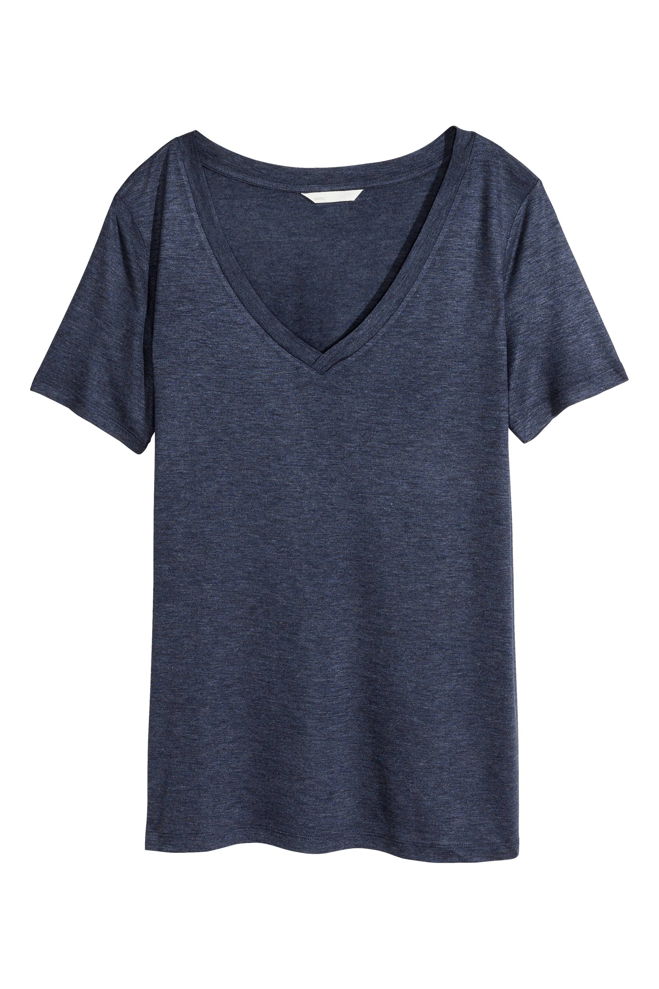 Ver imagem maior: Top com decote em V - Azul escuro mesclado - SENHORA | H&M PT 1