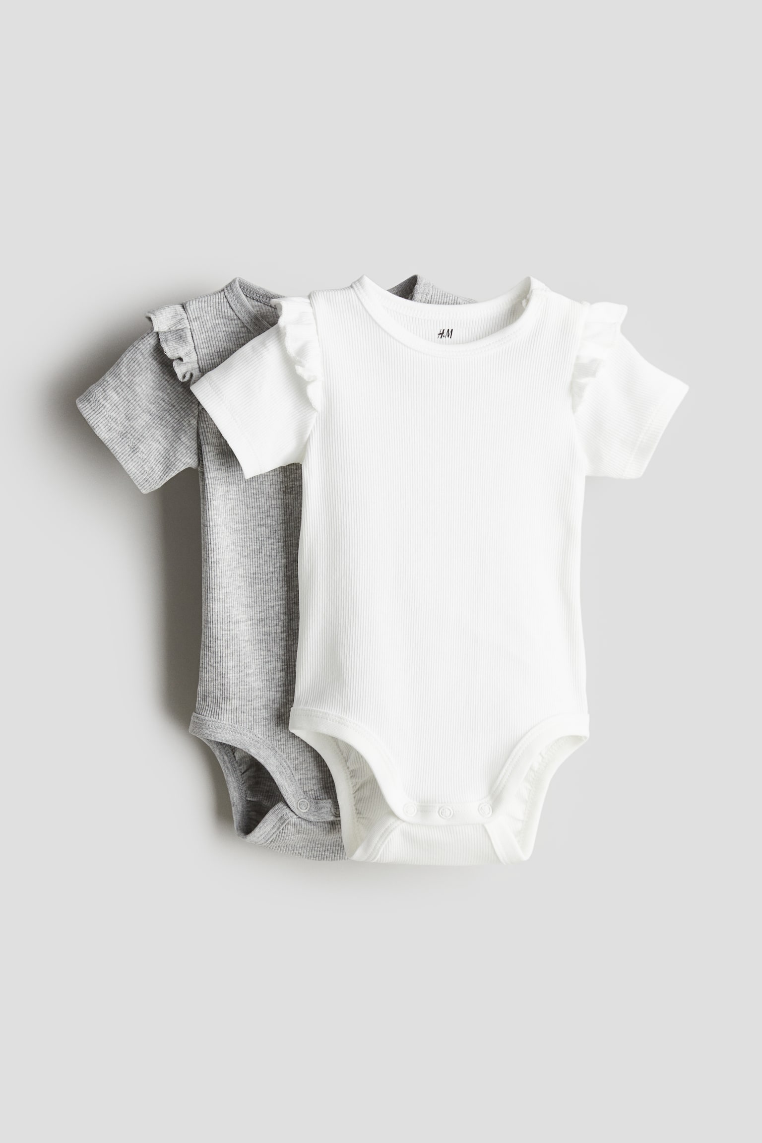 2-pack pointelle bodysuits - Grey marl/White/Powder pink/White/Dusty pink/Light beige/Light dusty green/Cream - 1