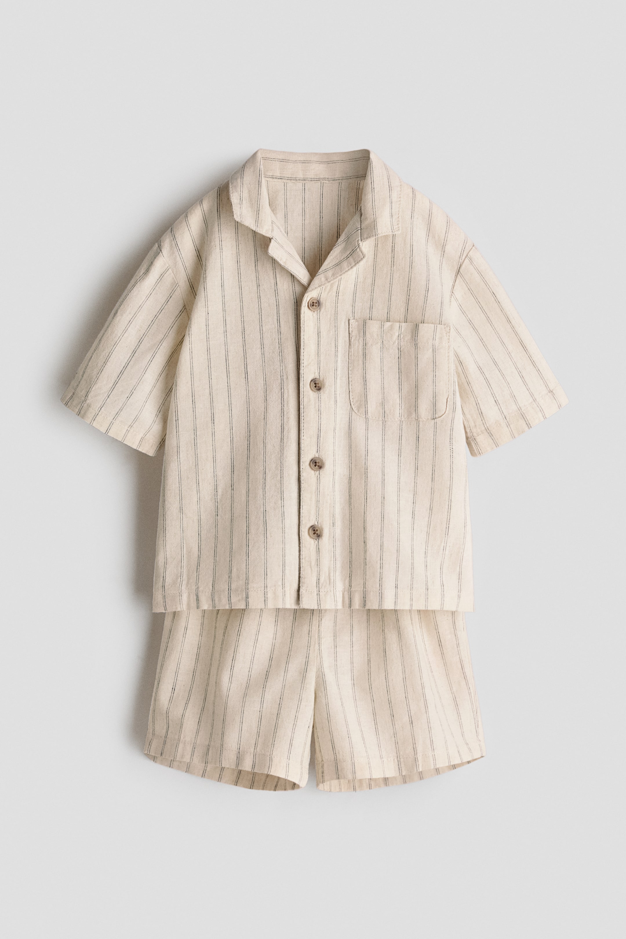 View larger image: 2-piece linen-blend set - Light beige/Striped - Kids | H&M SG 1