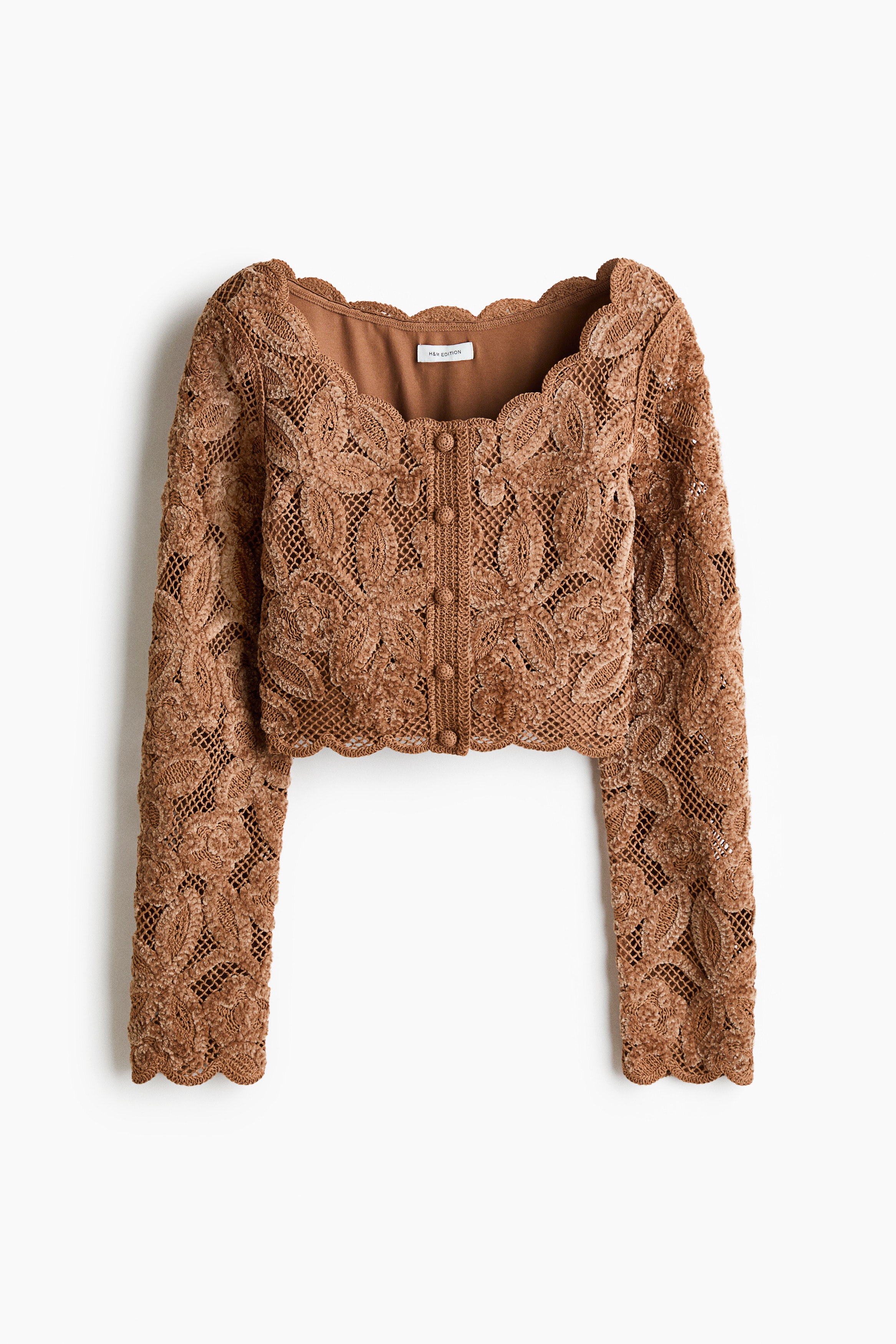 Crochet-Look Crop Top - Dark beige