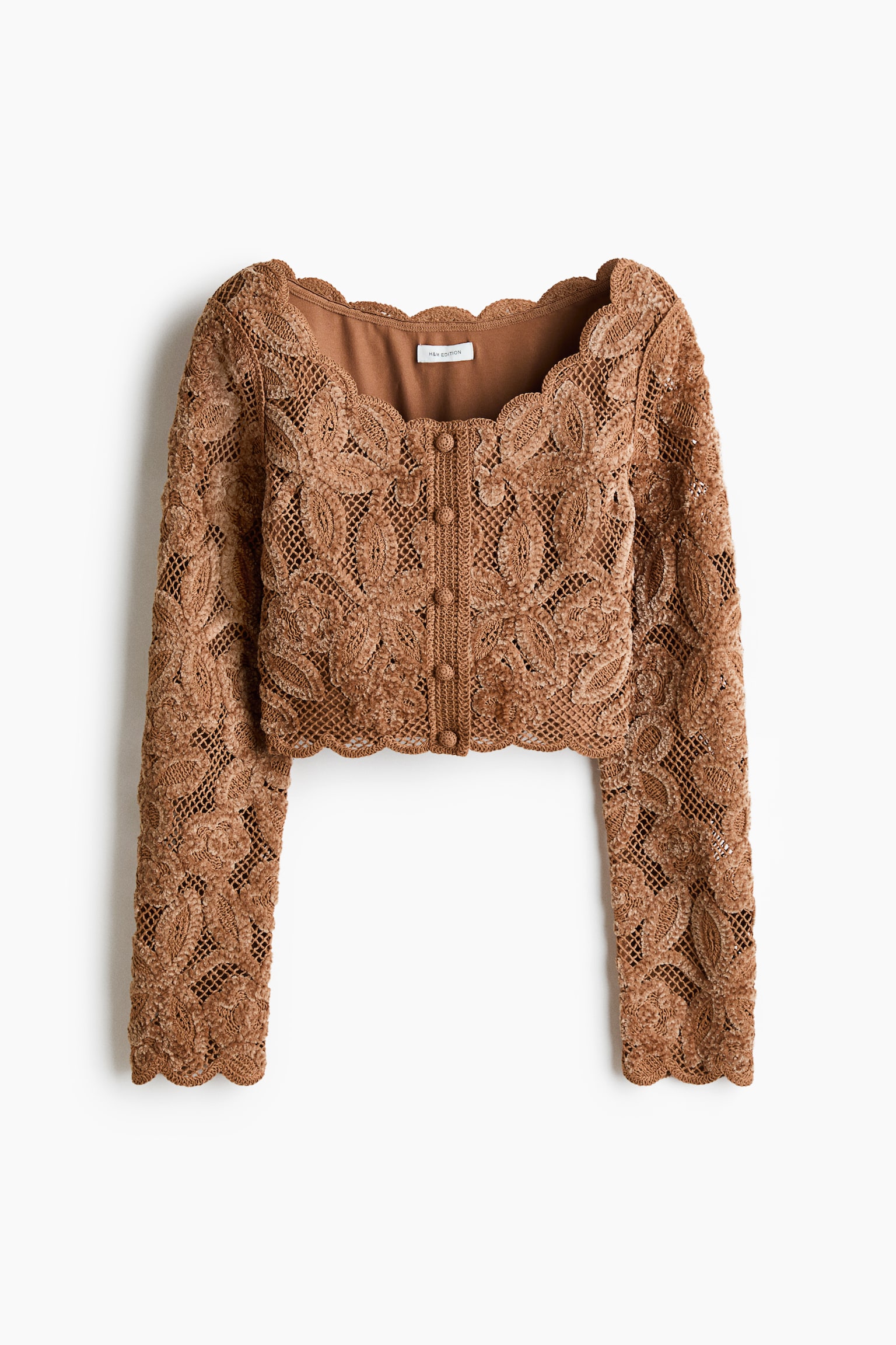 Cropped crochet-look top - Dark beige - 2