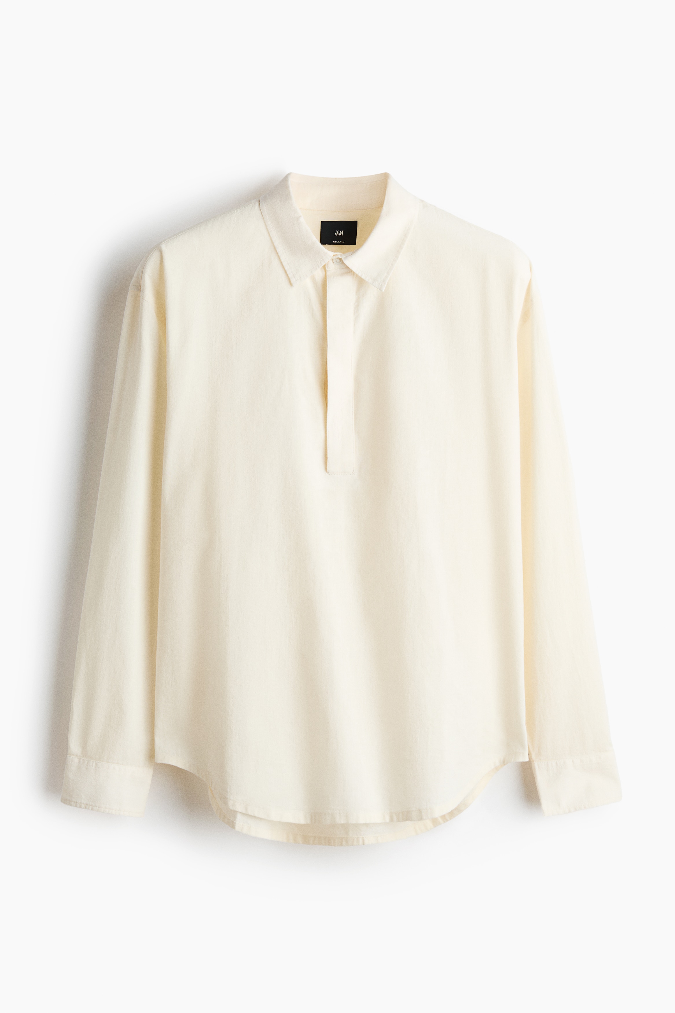 Relaxed Fit Linen-blend popover shirt - Cream/Dark khaki green/Dark brown